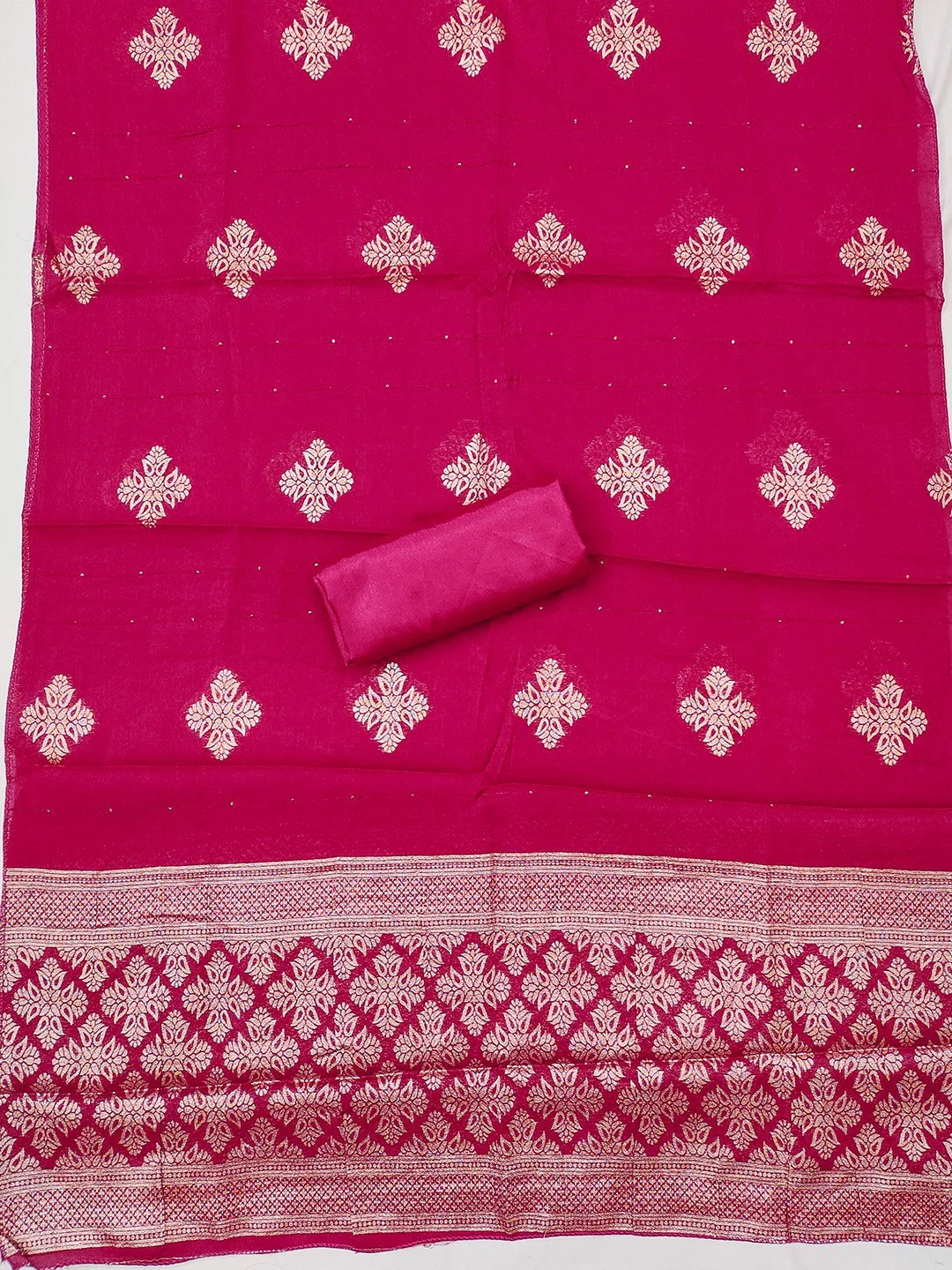 Stylish Pink Art Silk Dress Material With Detailed Cording Beads & Sequins Embellished Work - Image 2