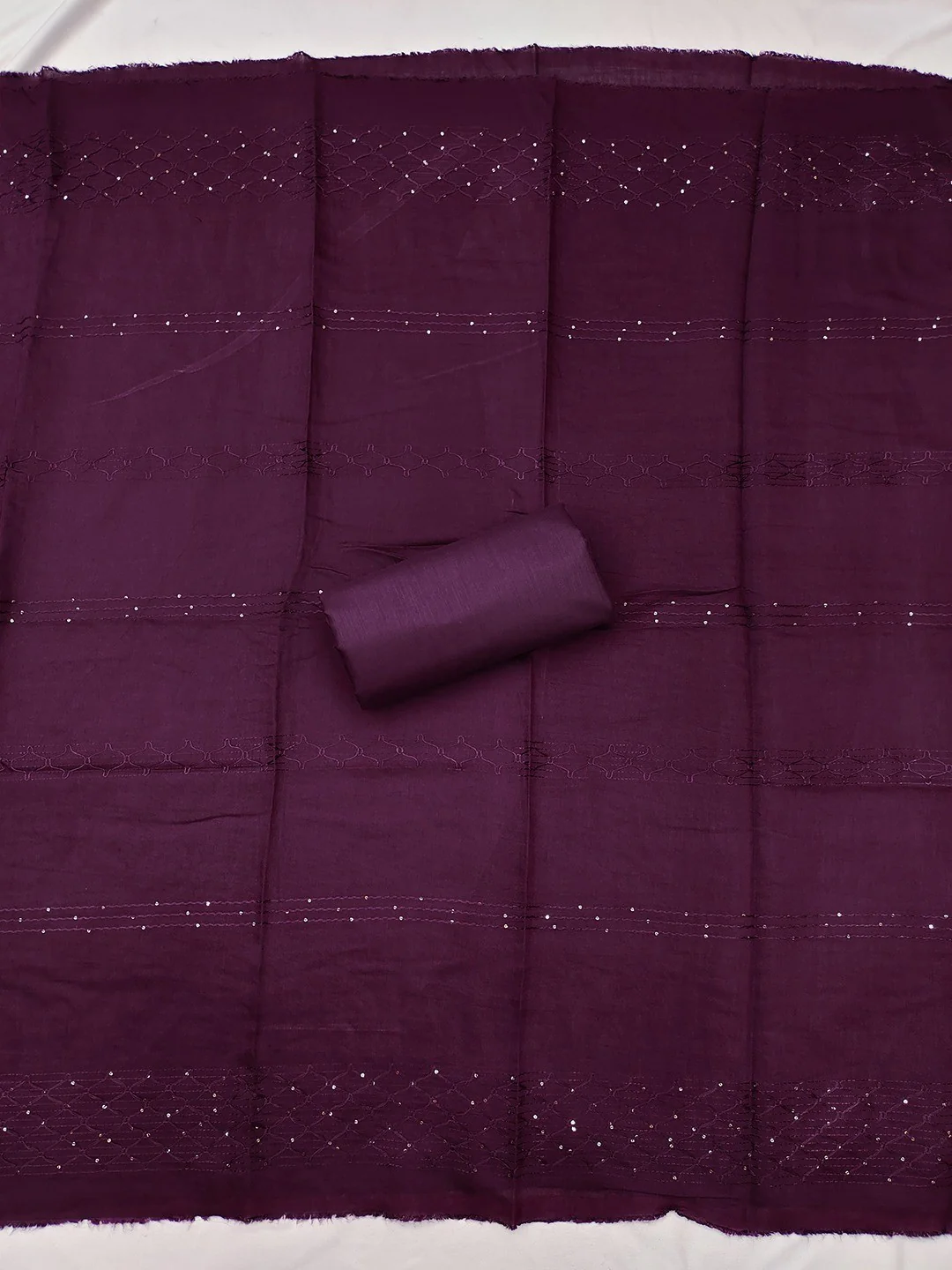 Refreshing Mauve Floral Thread Embroidered Cotton Dress Material With Elegant Sequins Work - Image 2