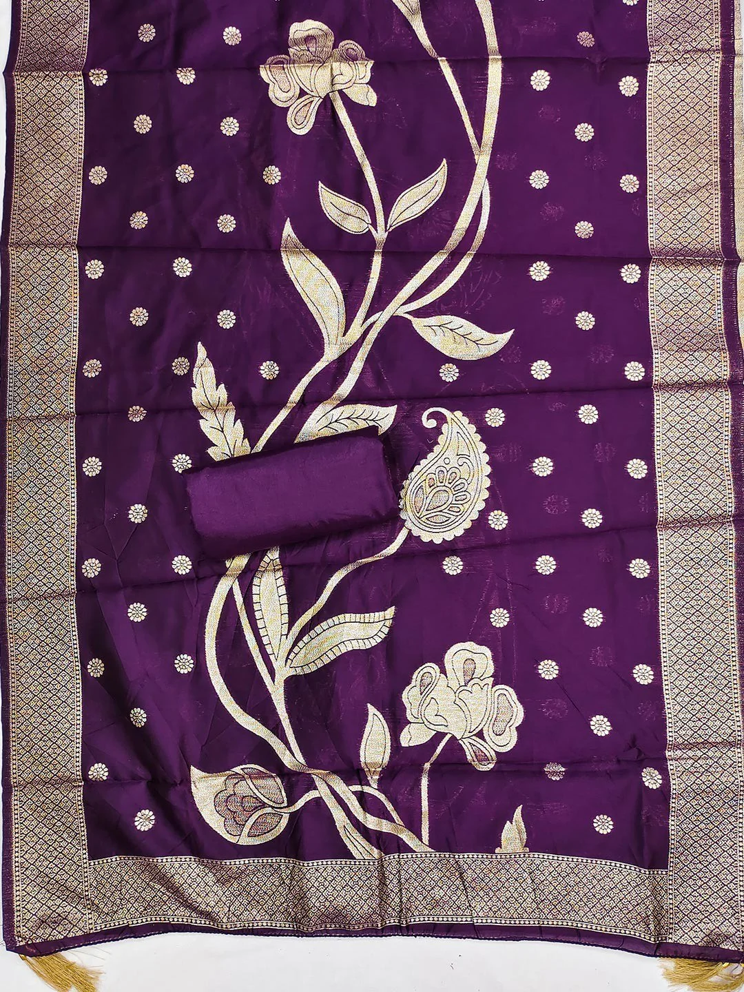 Sophisticated Purple Striped Weaving Shimmer Dress Material Highlighted By Cording Embroidery - Image 2