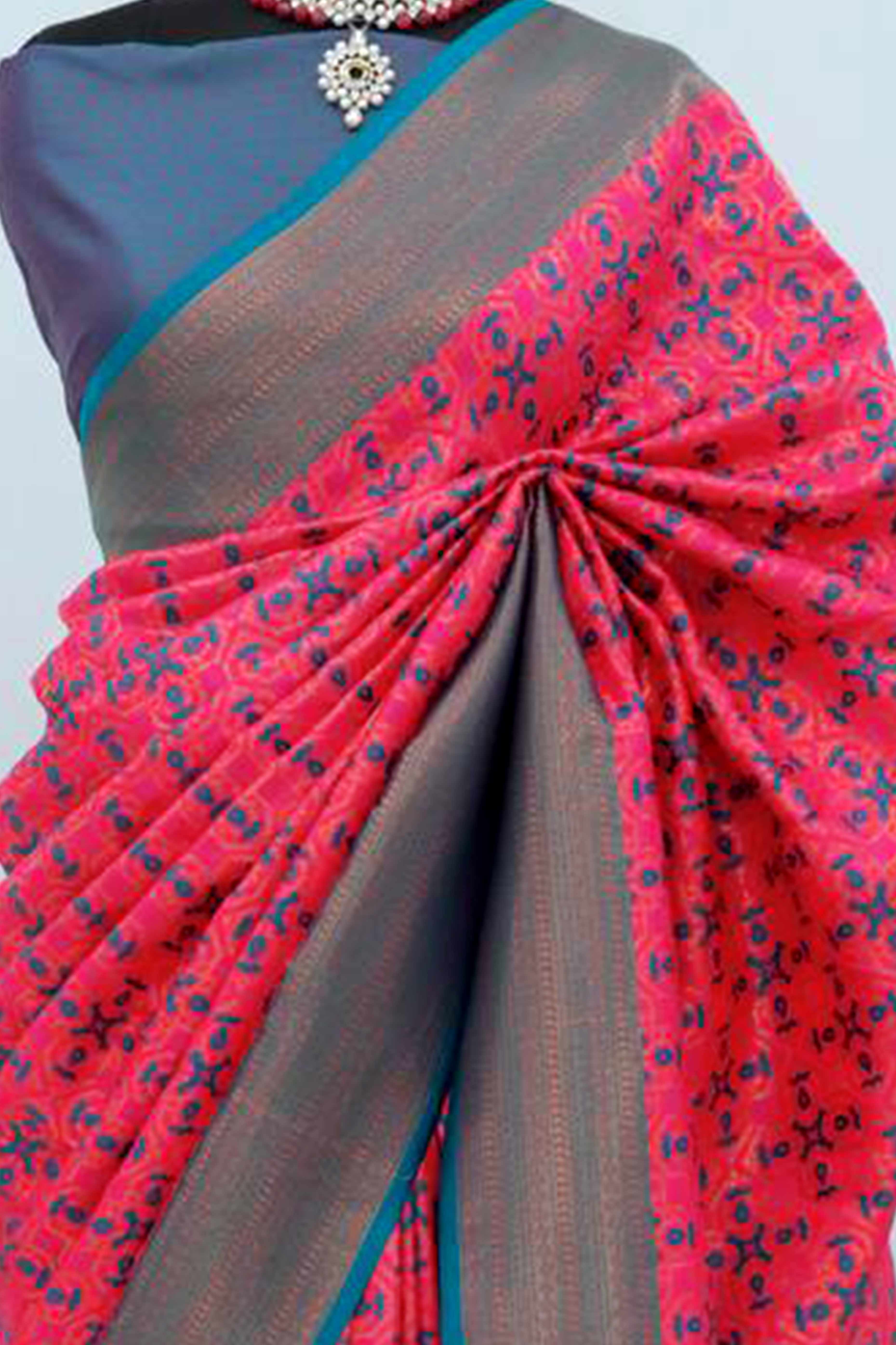 Pink Zari Woven With Butti Work Banarasi Silk Saree - Image 2