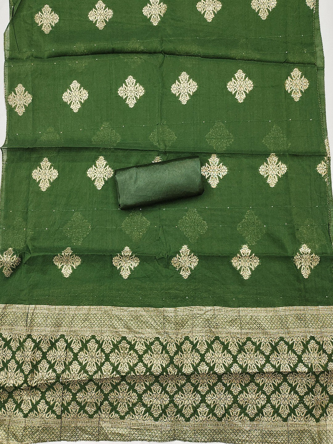 Stylish Green Art Silk Dress Material With Detailed Cording Beads & Sequins Embellished Work - Image 2
