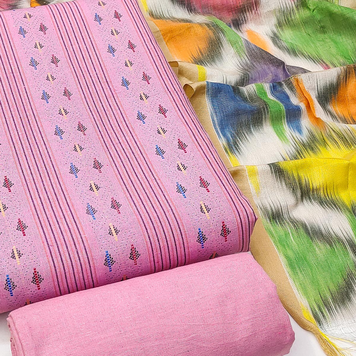 A Mesmerizing Creation Pink Woven Cotton Blend Dress Material - Image 2