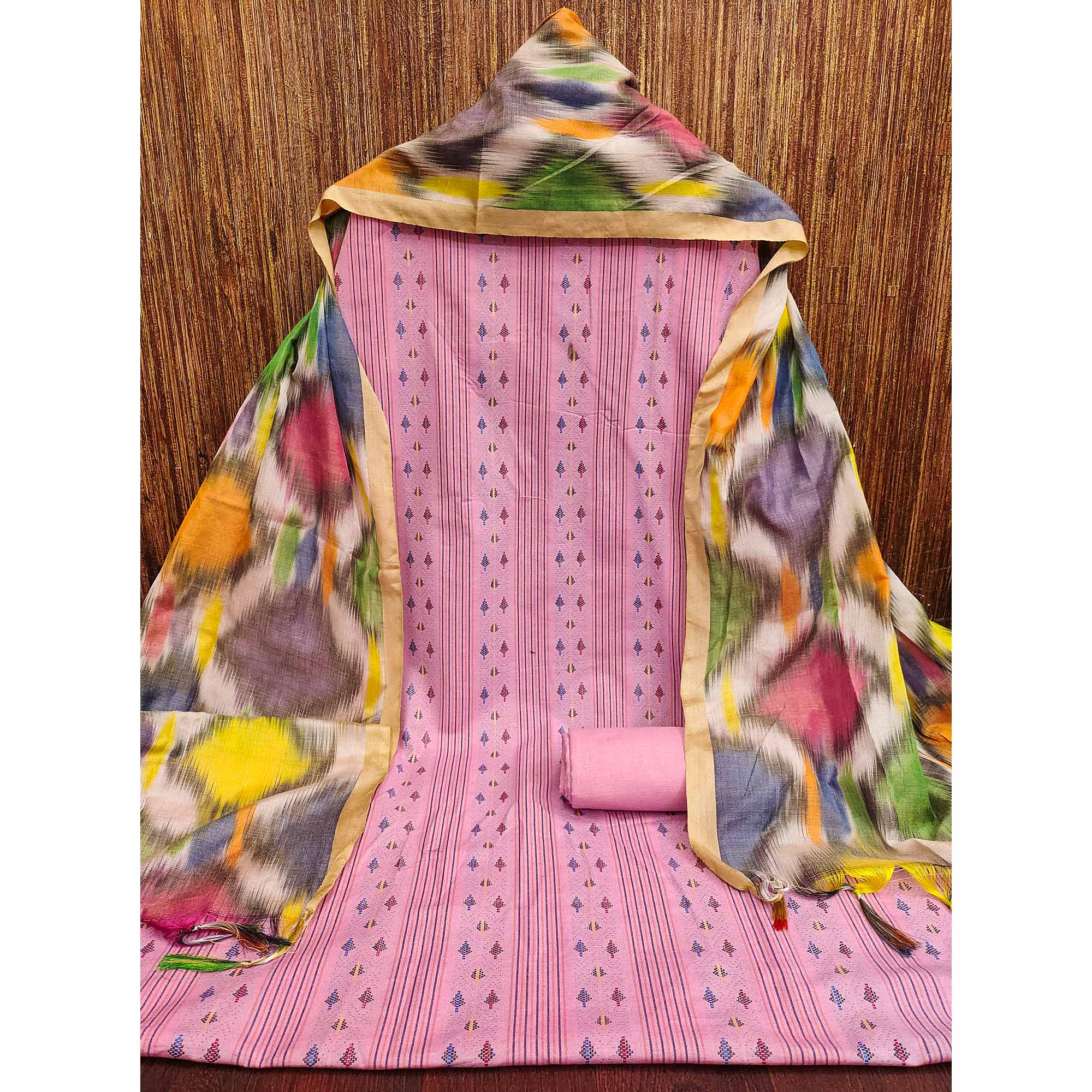 A Mesmerizing Creation Pink Woven Cotton Blend Dress Material - Image 4