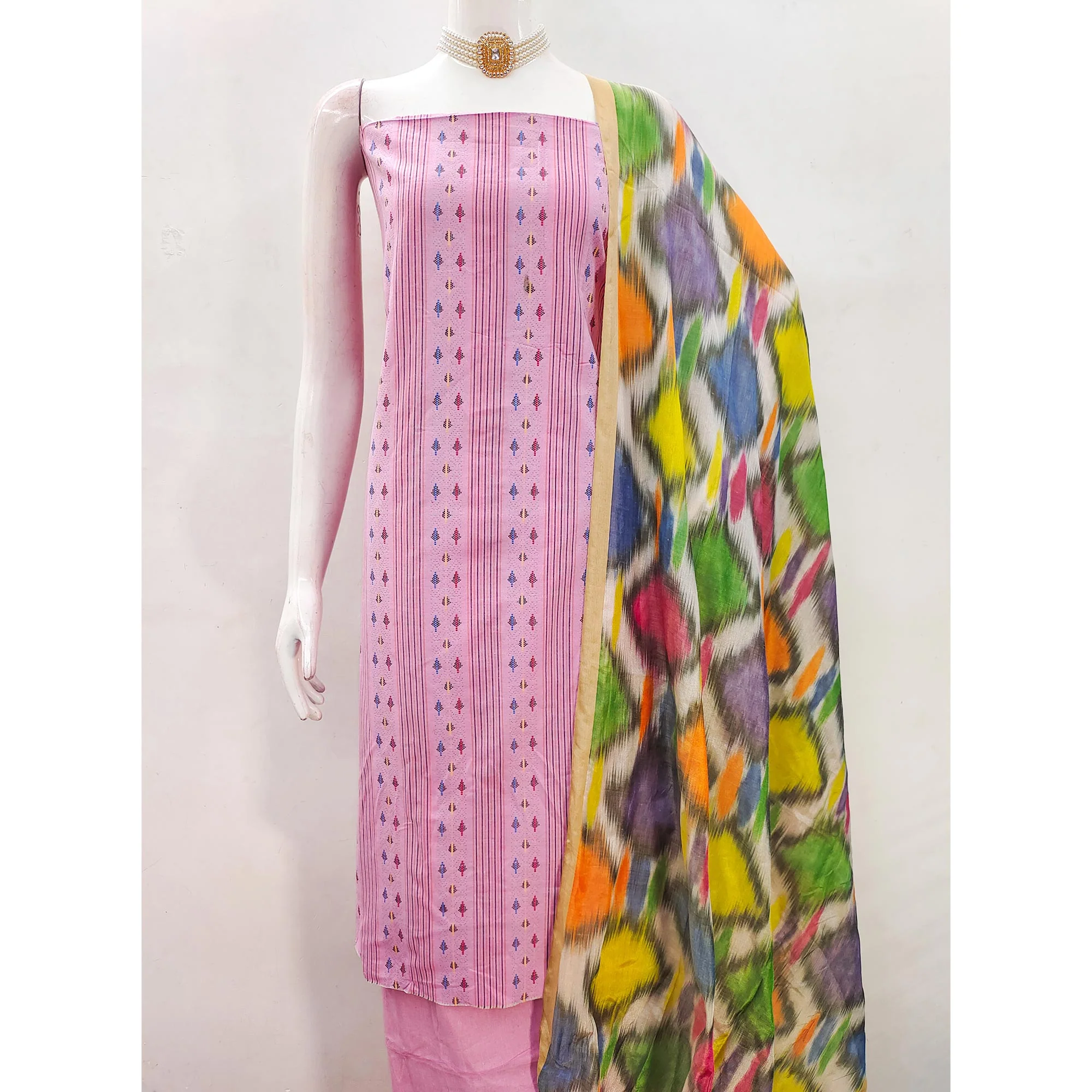 A Mesmerizing Creation Pink Woven Cotton Blend Dress Material - Image 5