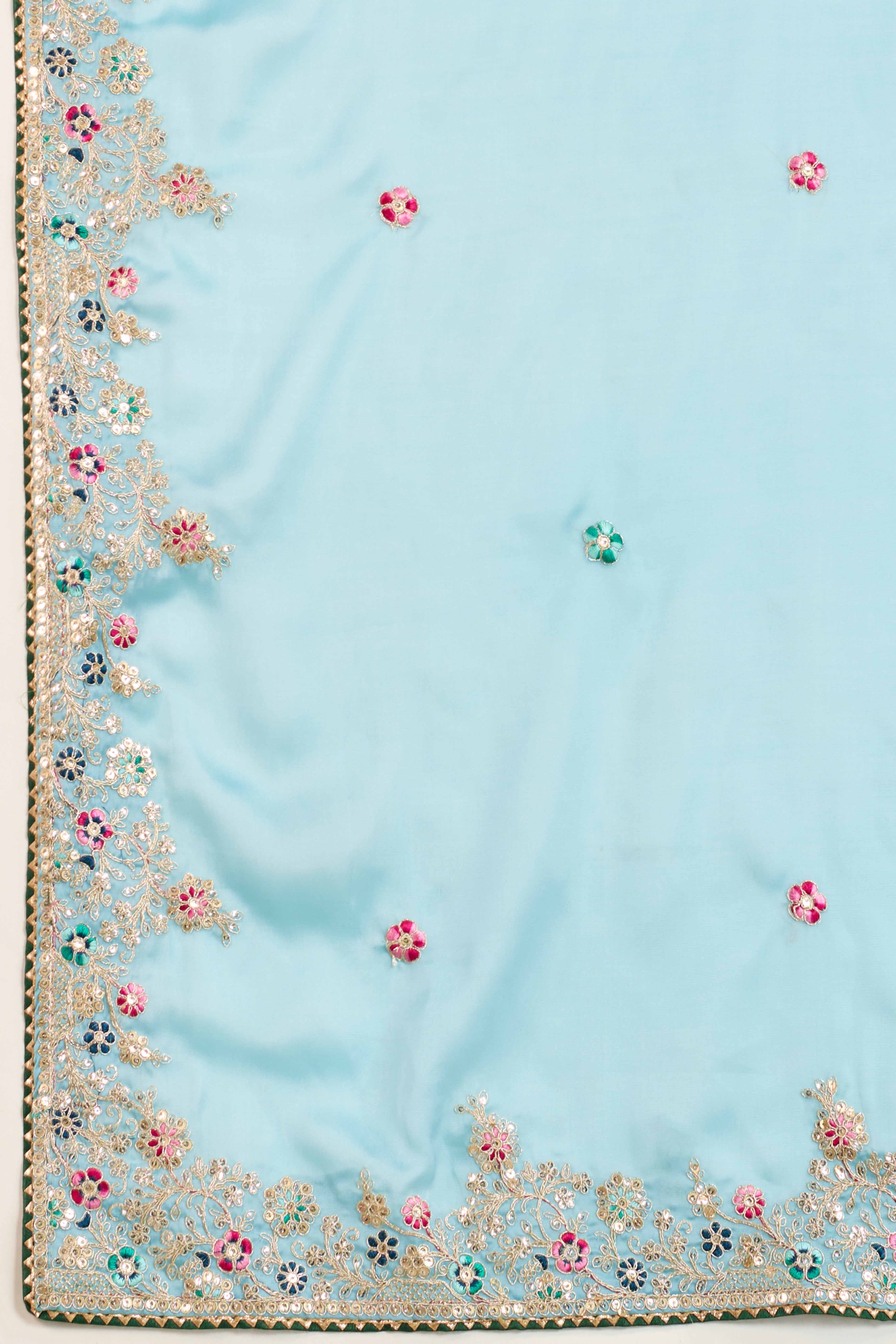 Aqua Blue Star Georgette Party Saree with Sequins and Floral Embroidery - Image 8