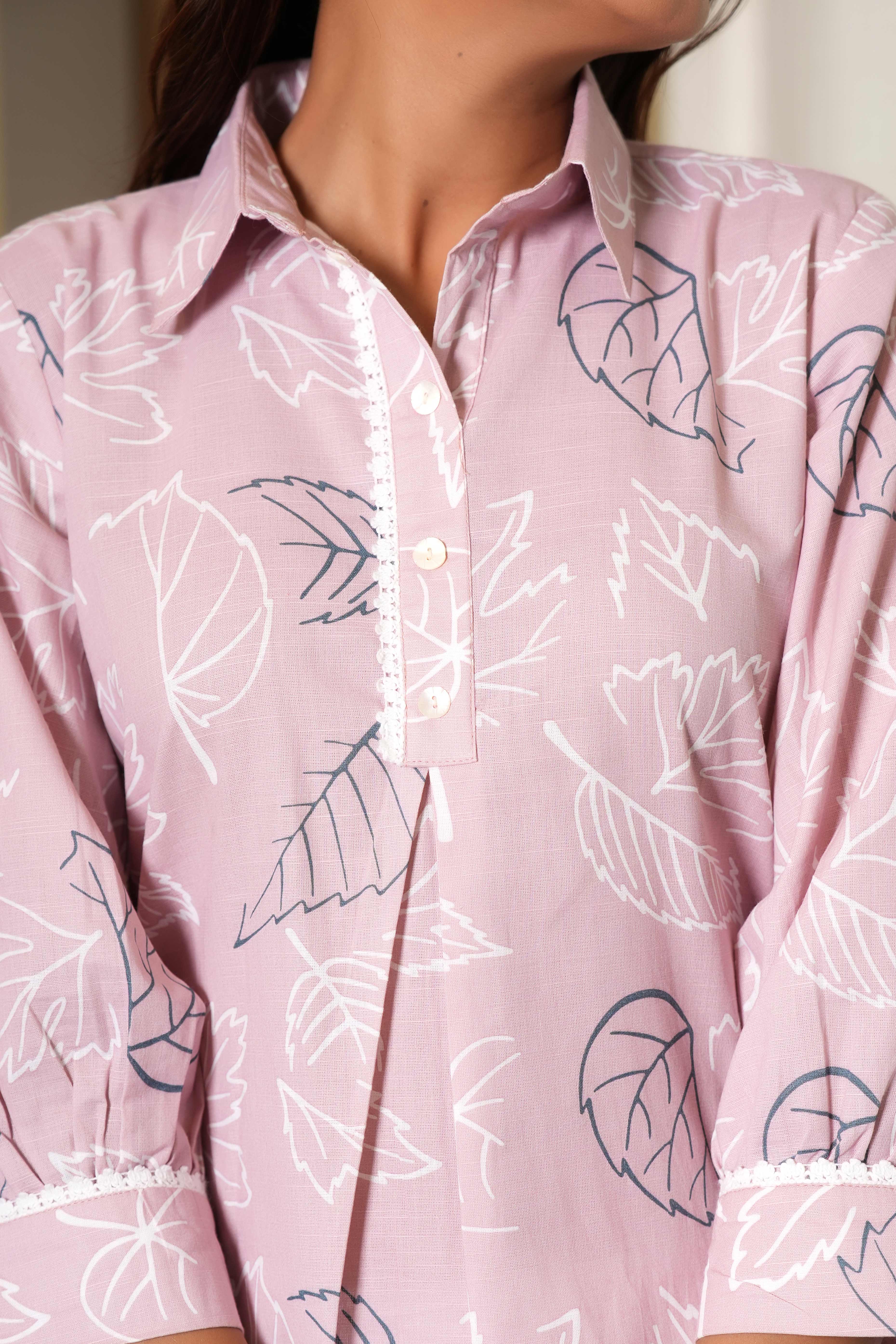 Baby Pink A-Line Kurti with Minimalist Prints and a Breezy Linen Cotton Feel - Image 2
