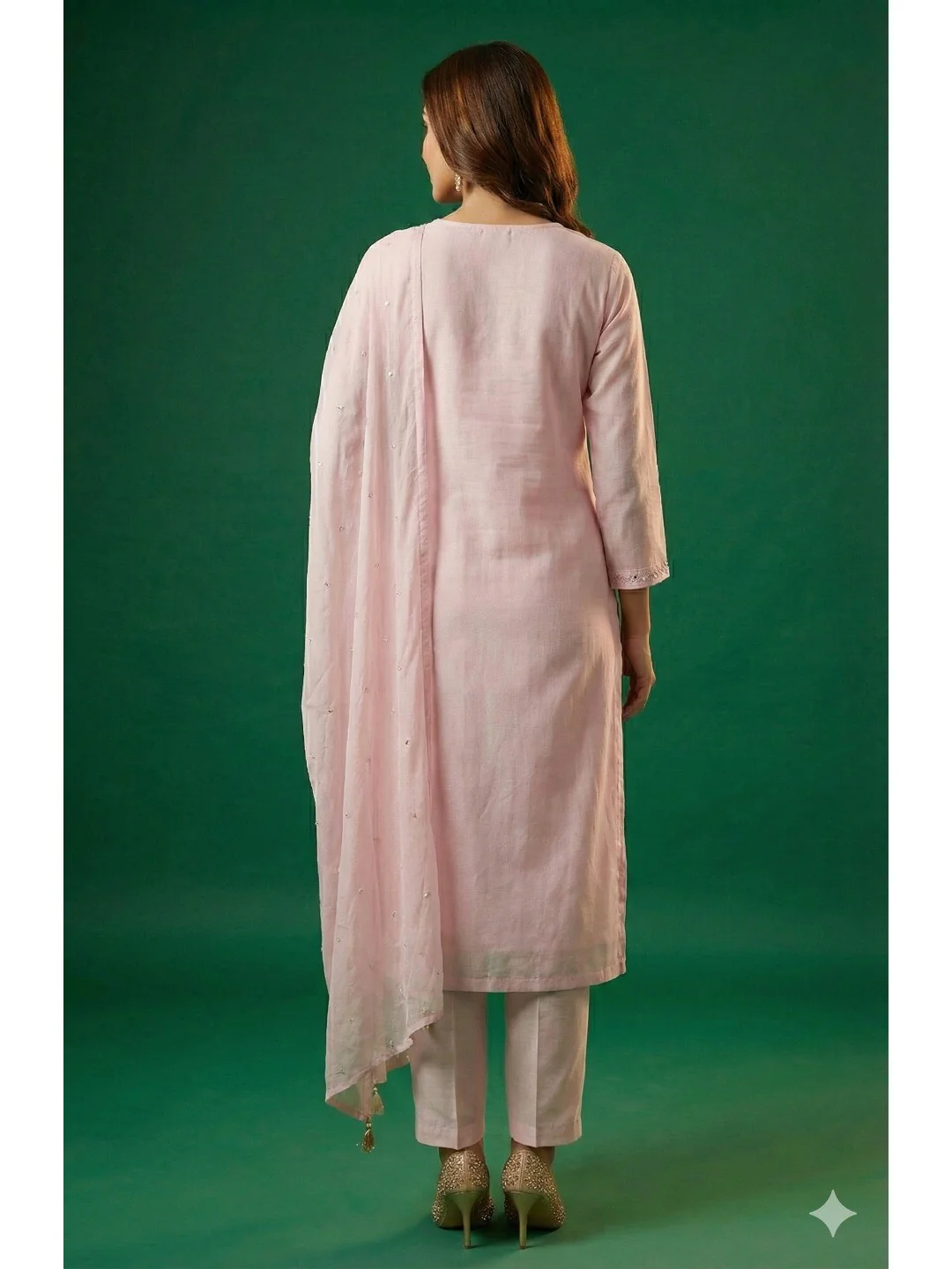 Baby Pink Floral Embroidered Straight Cut Salwar Suit with Smooth Viscose Blend Finish - Image 3