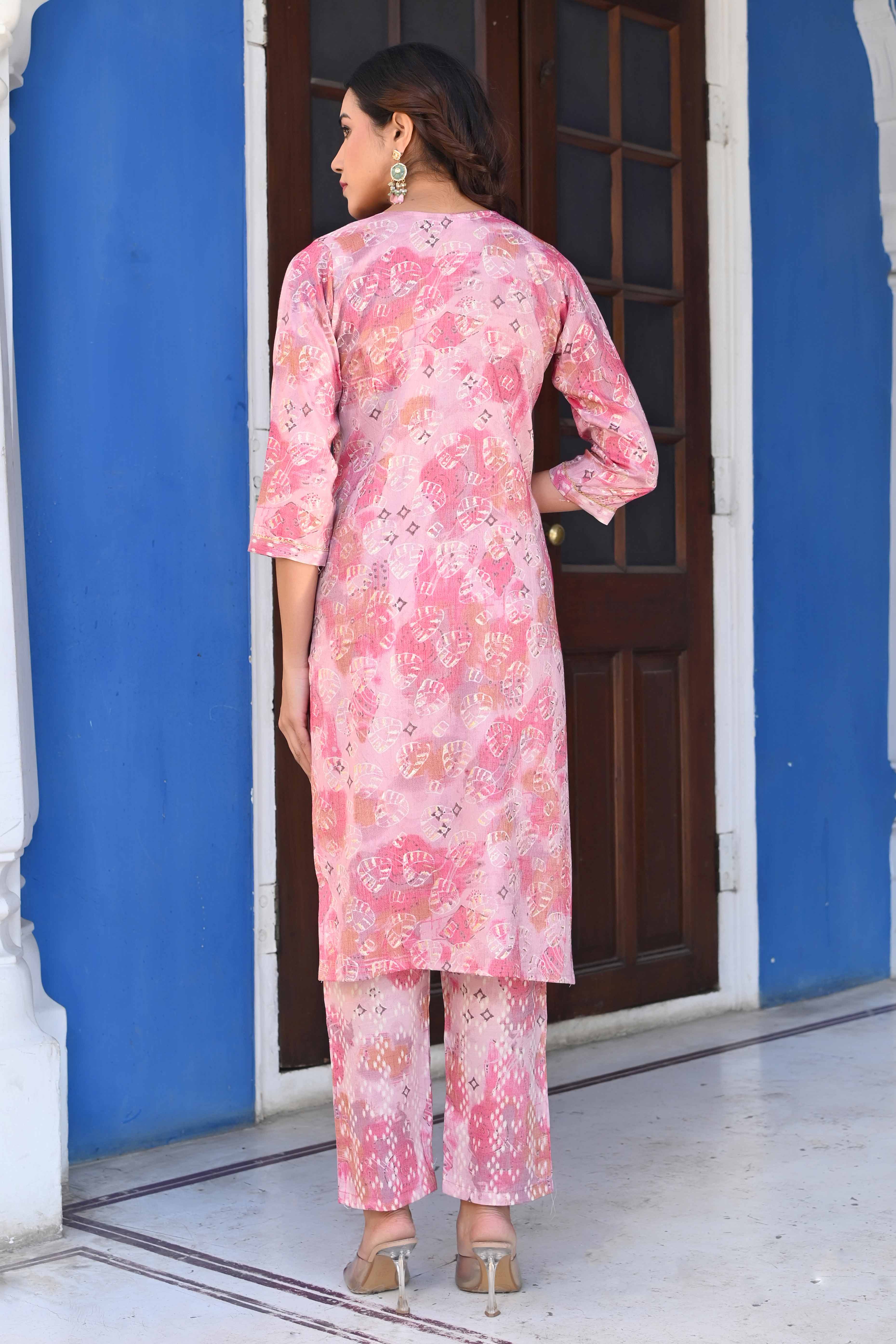 Baby Pink Floral Foil Printed Rayon Salwar Suit - Image 6