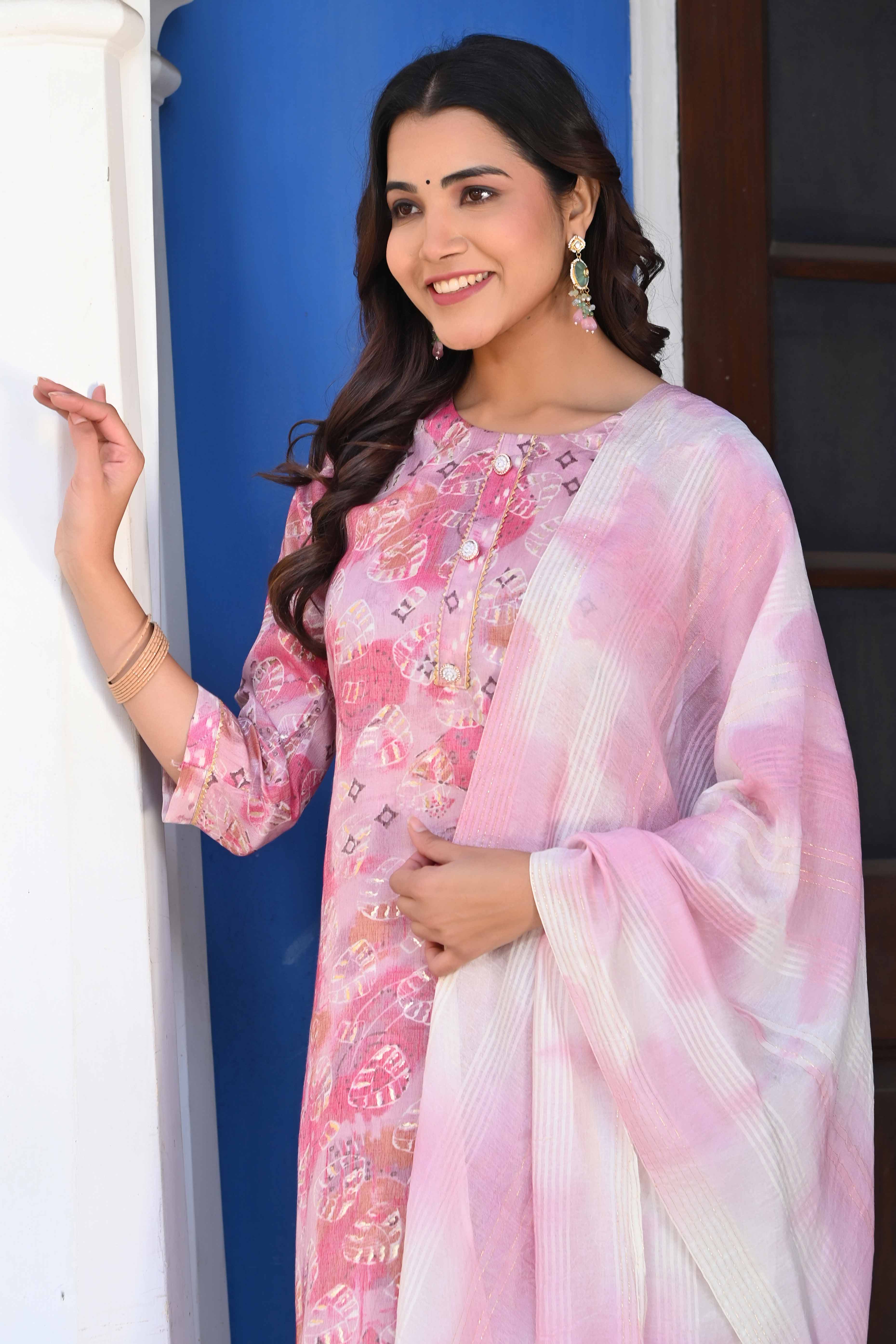 Baby Pink Floral Foil Printed Rayon Salwar Suit - Image 7