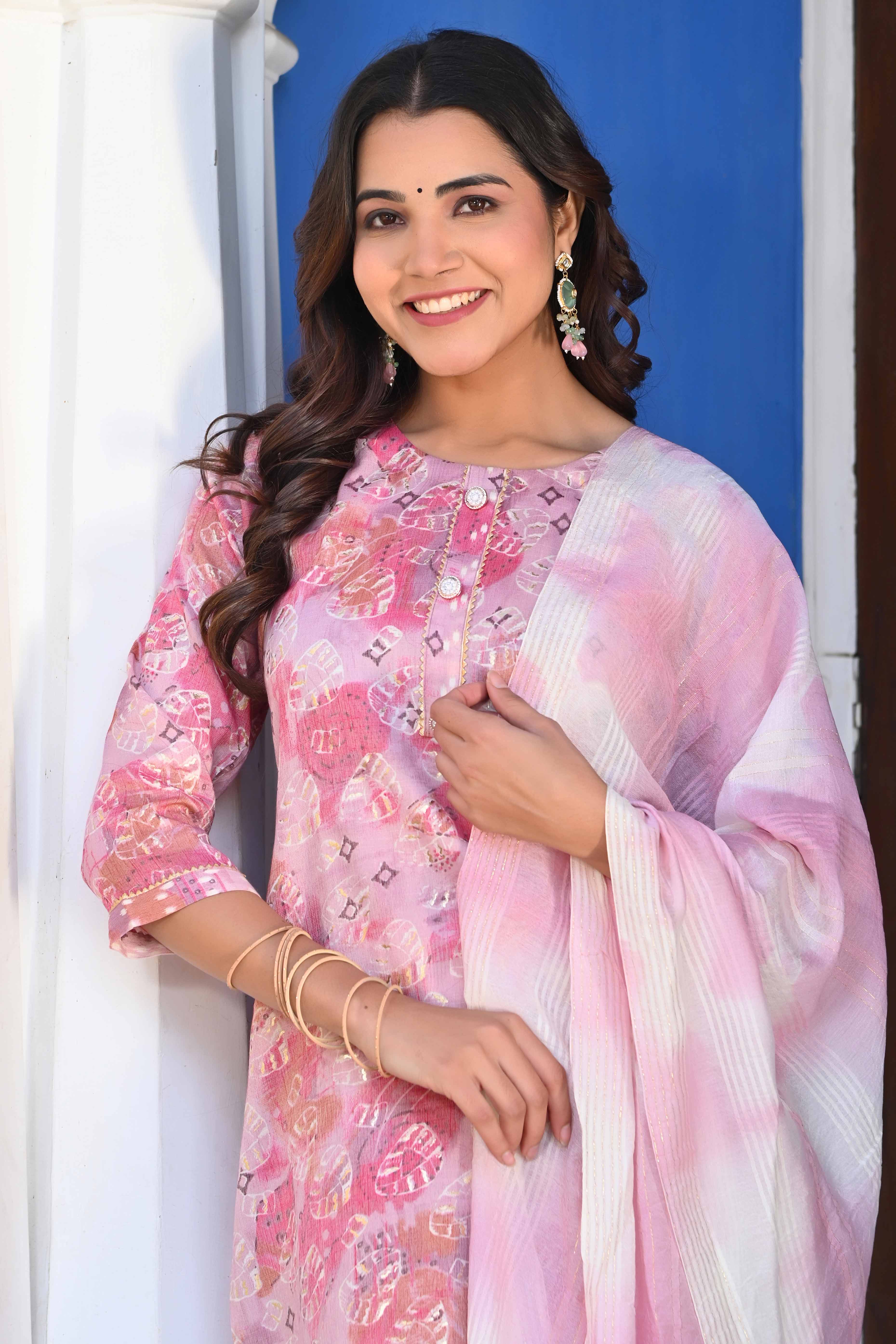 Baby Pink Floral Foil Printed Rayon Salwar Suit - Image 8