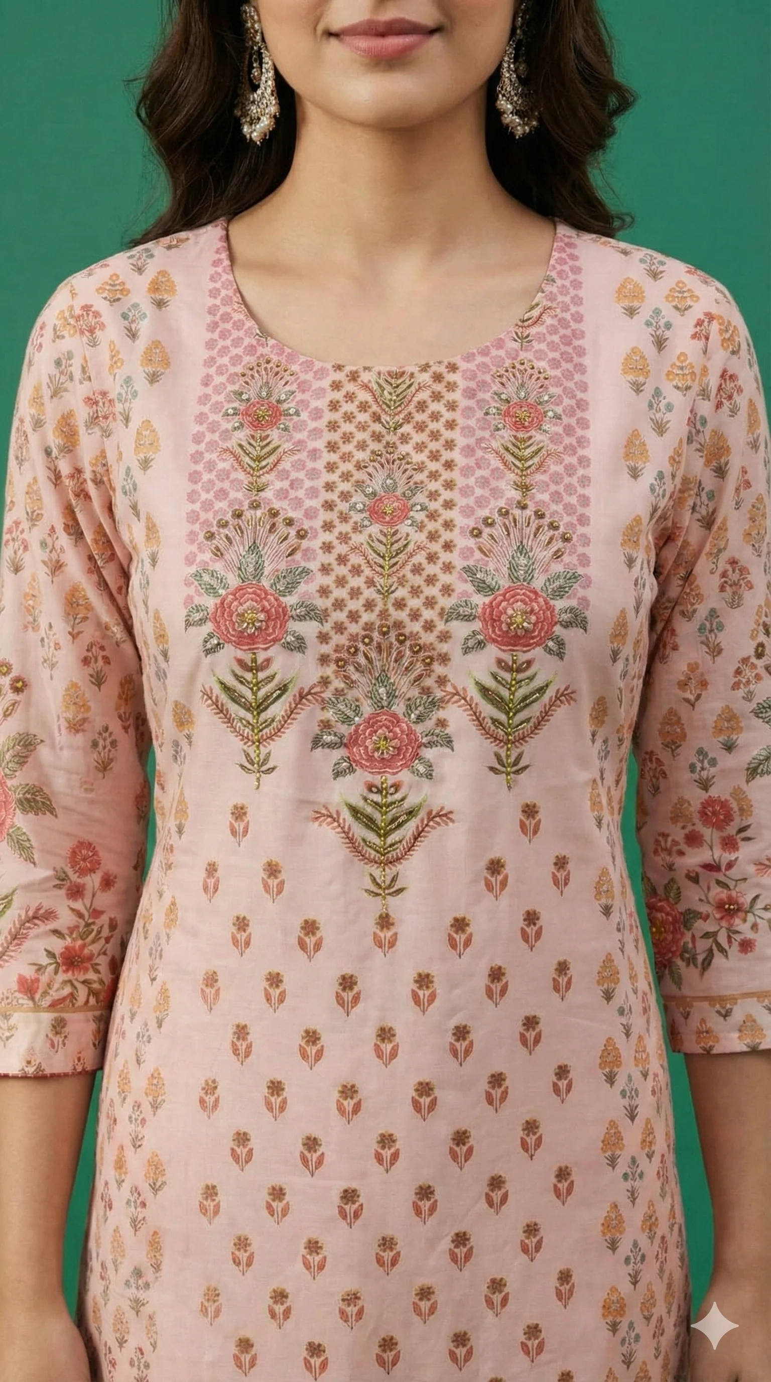 Baby Pink Floral Printed Muslin Straight Cut Salwar Suit for Casual to Festive Styling - Image 2