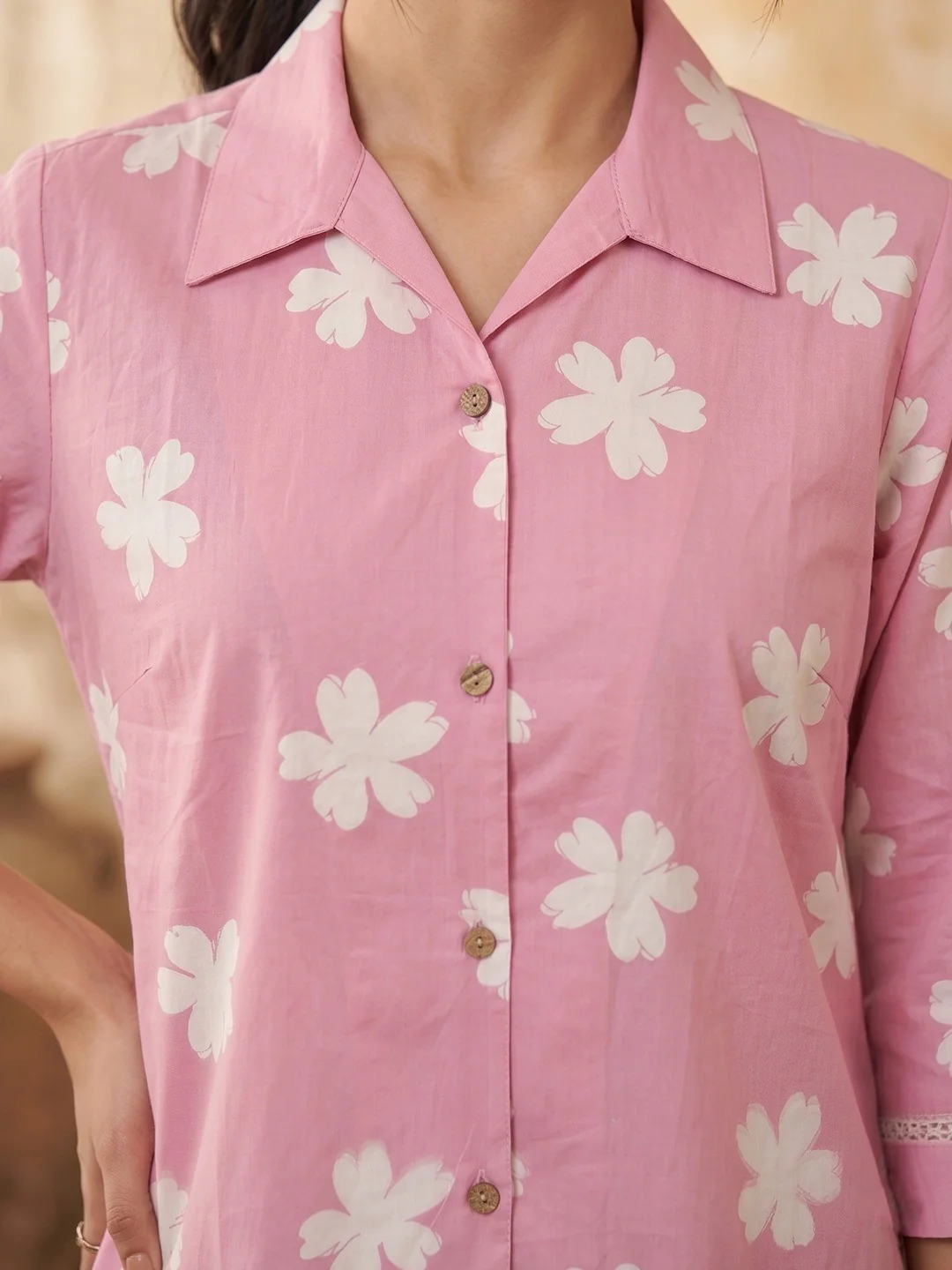 Baby Pink Pure Cotton Top with Floral Print Lightweight Casual Style - Image 5