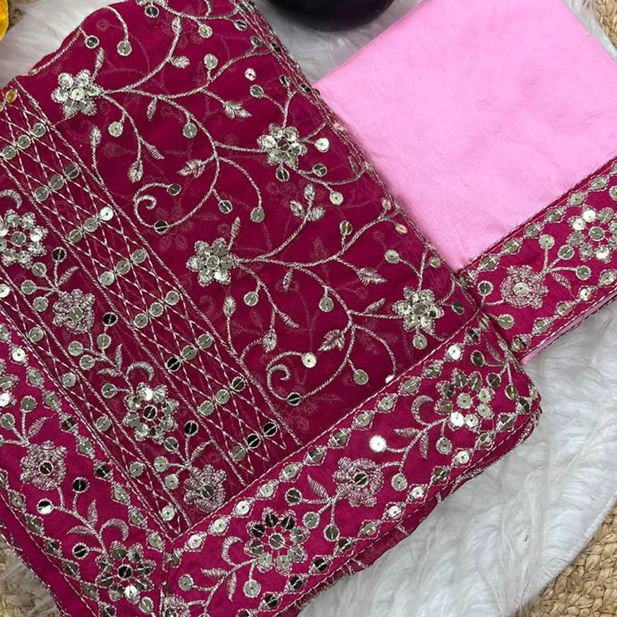 Beautiful Pink Partywear Saree Crafted in Georgette with Sequins and Thread Work - Image 2