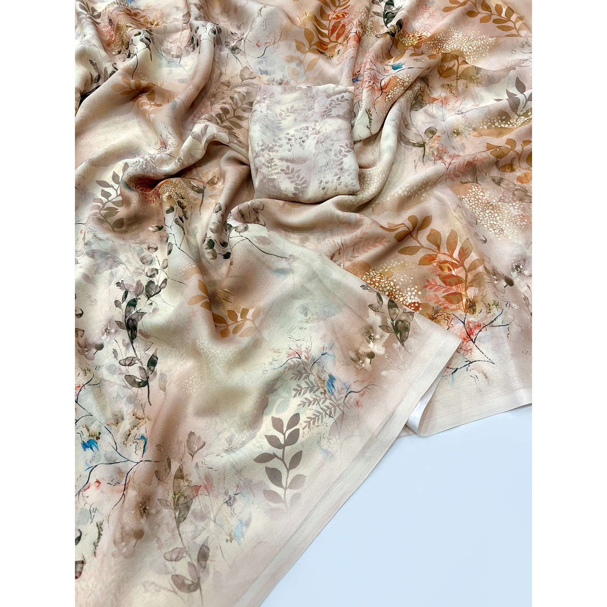 Beige Floral Digital Printed Georgette Saree - Image 3