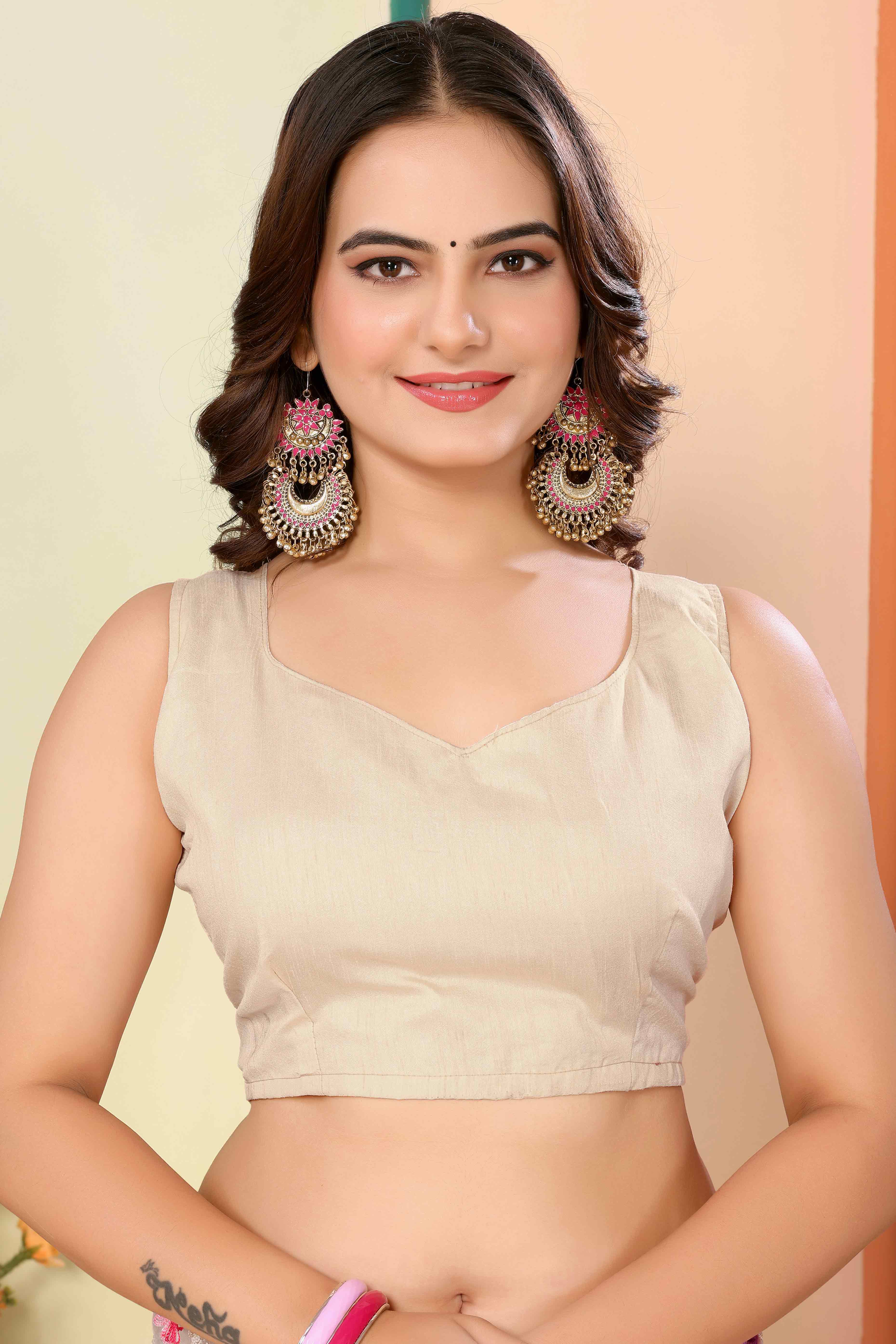 Beige Floral Embroidered Organza Saree - Image 8