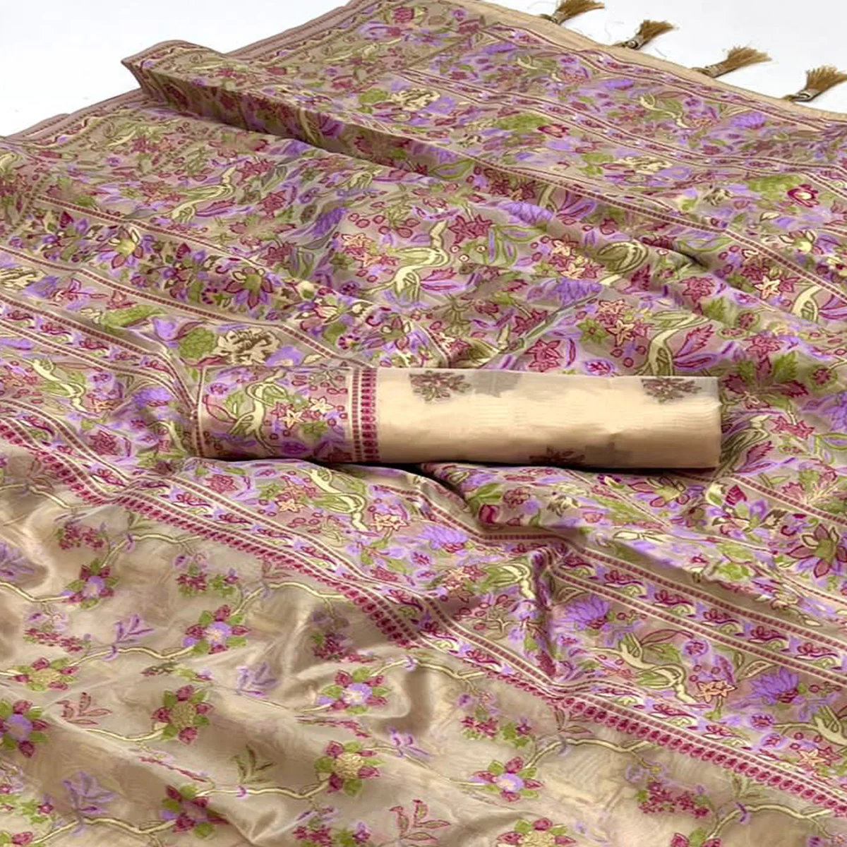 Beige Parsi Woven Organza Saree - Image 2