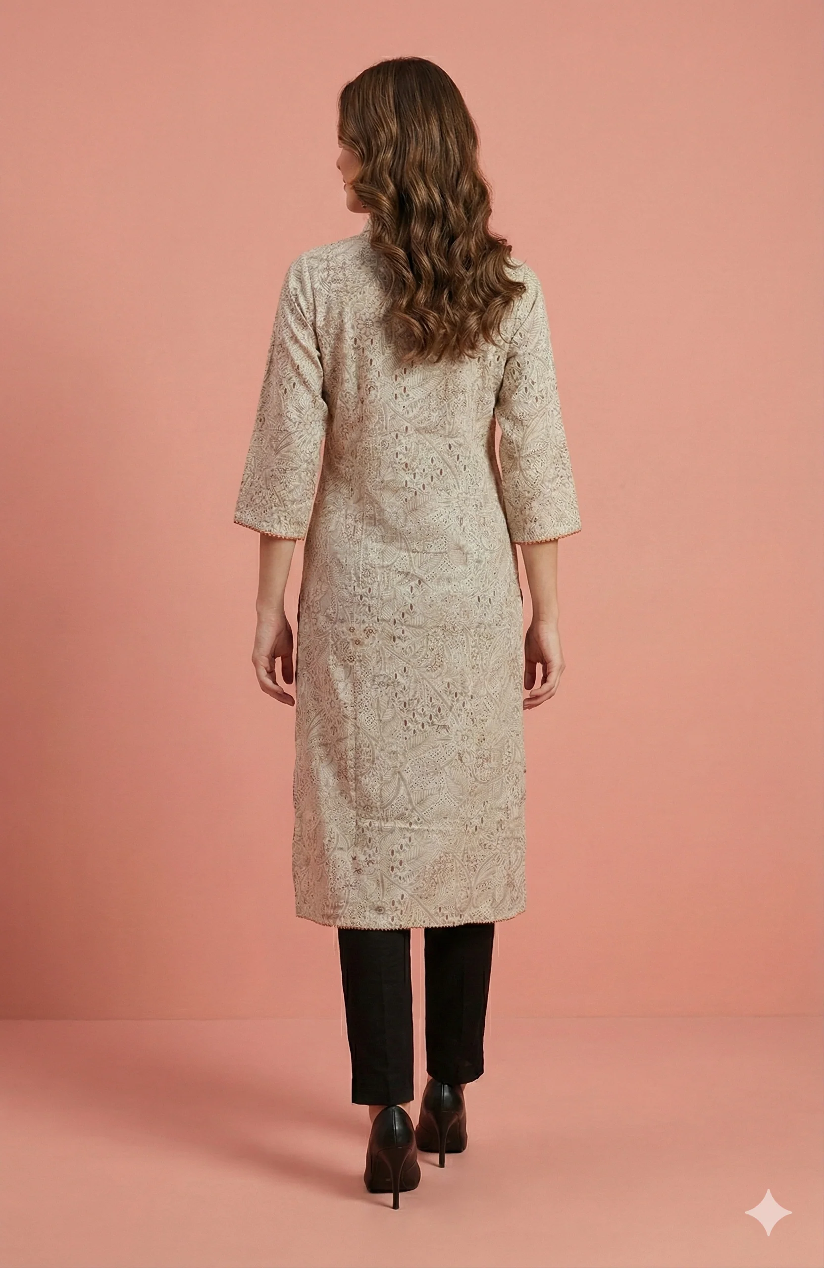 Beige Pure Cotton Straight-Cut Kurti Accented with Floral Foil Prints - Image 3