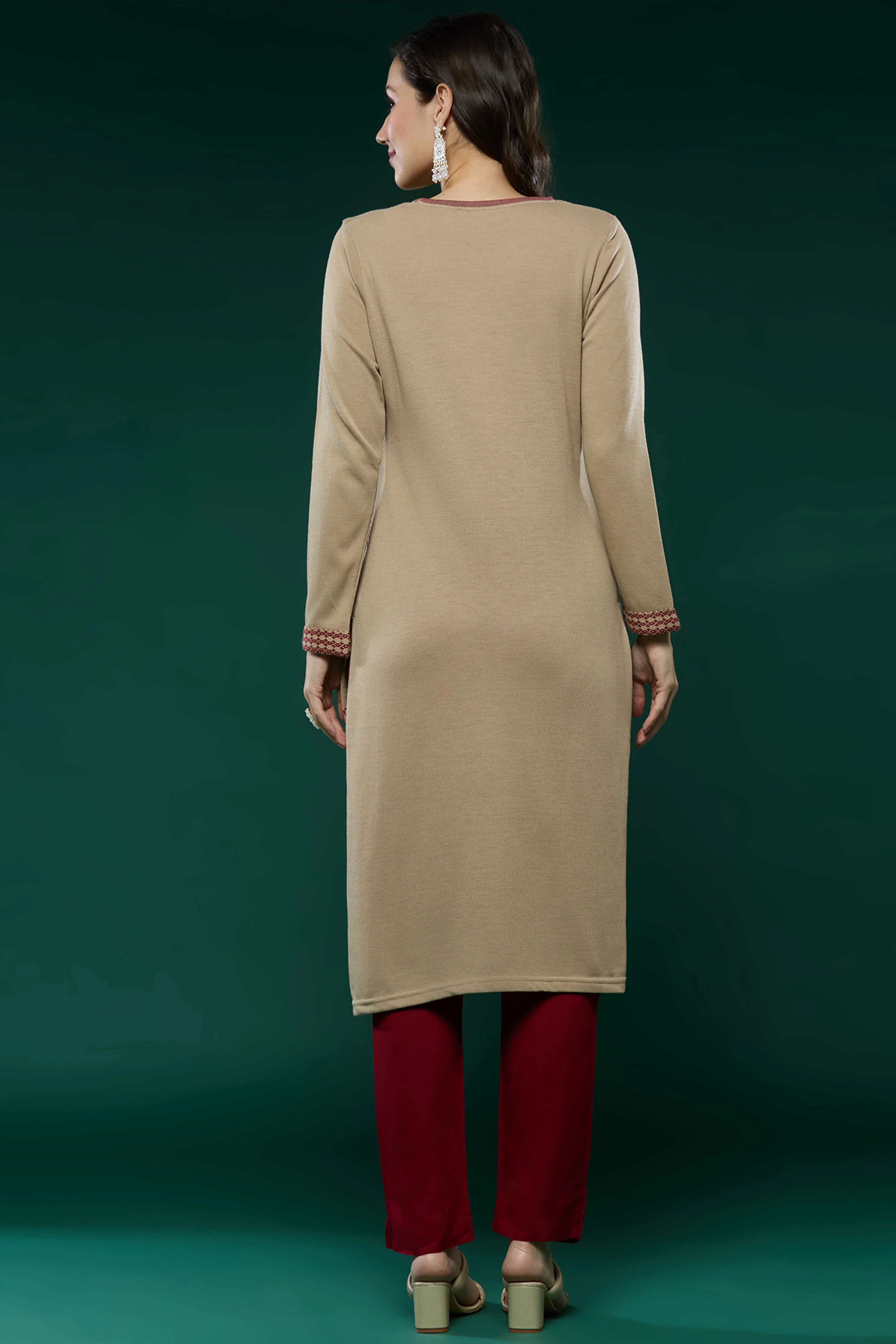Beige Woolen Straight Kurti - Image 3