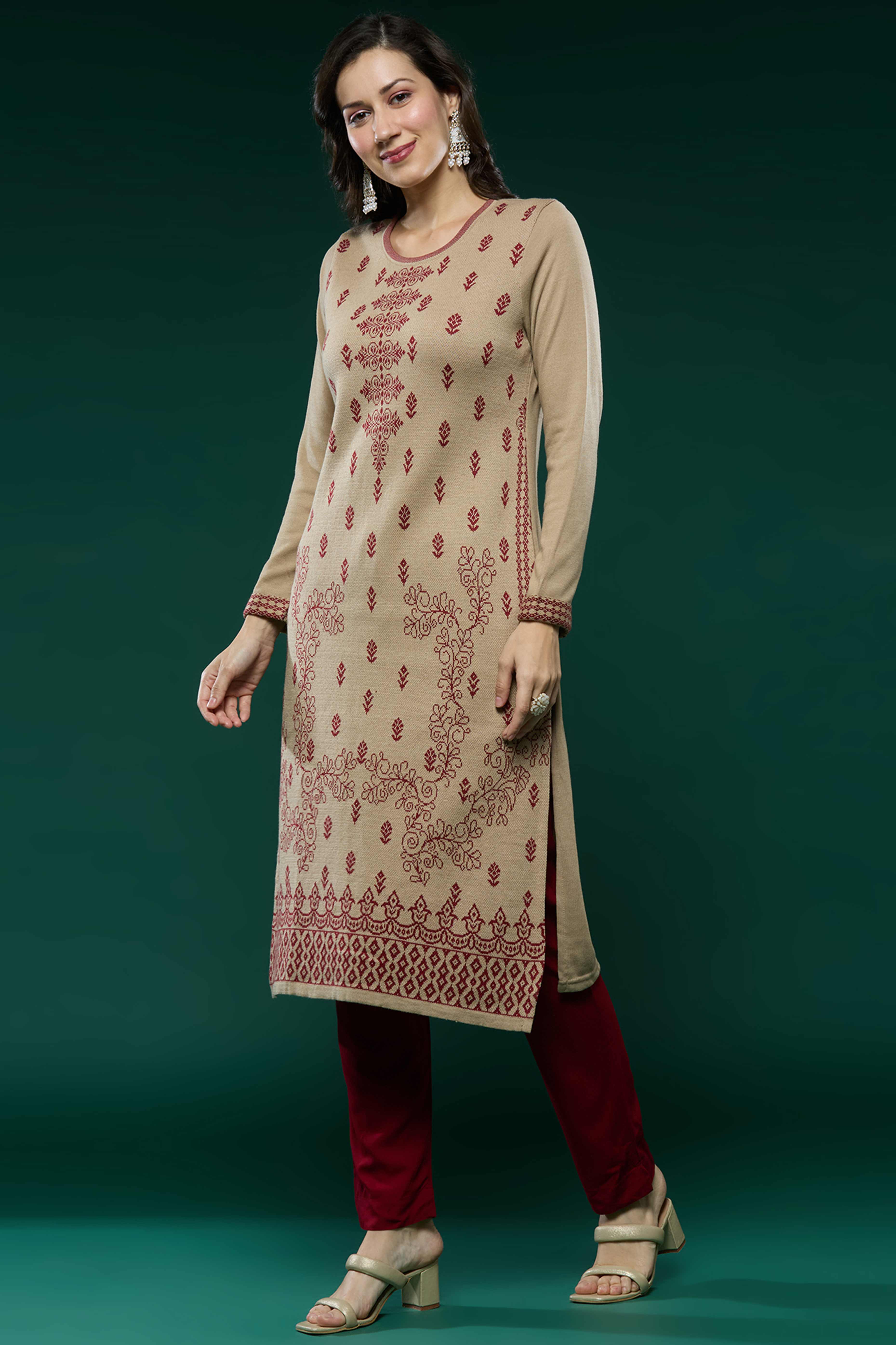 Beige Woolen Straight Kurti - Image 4