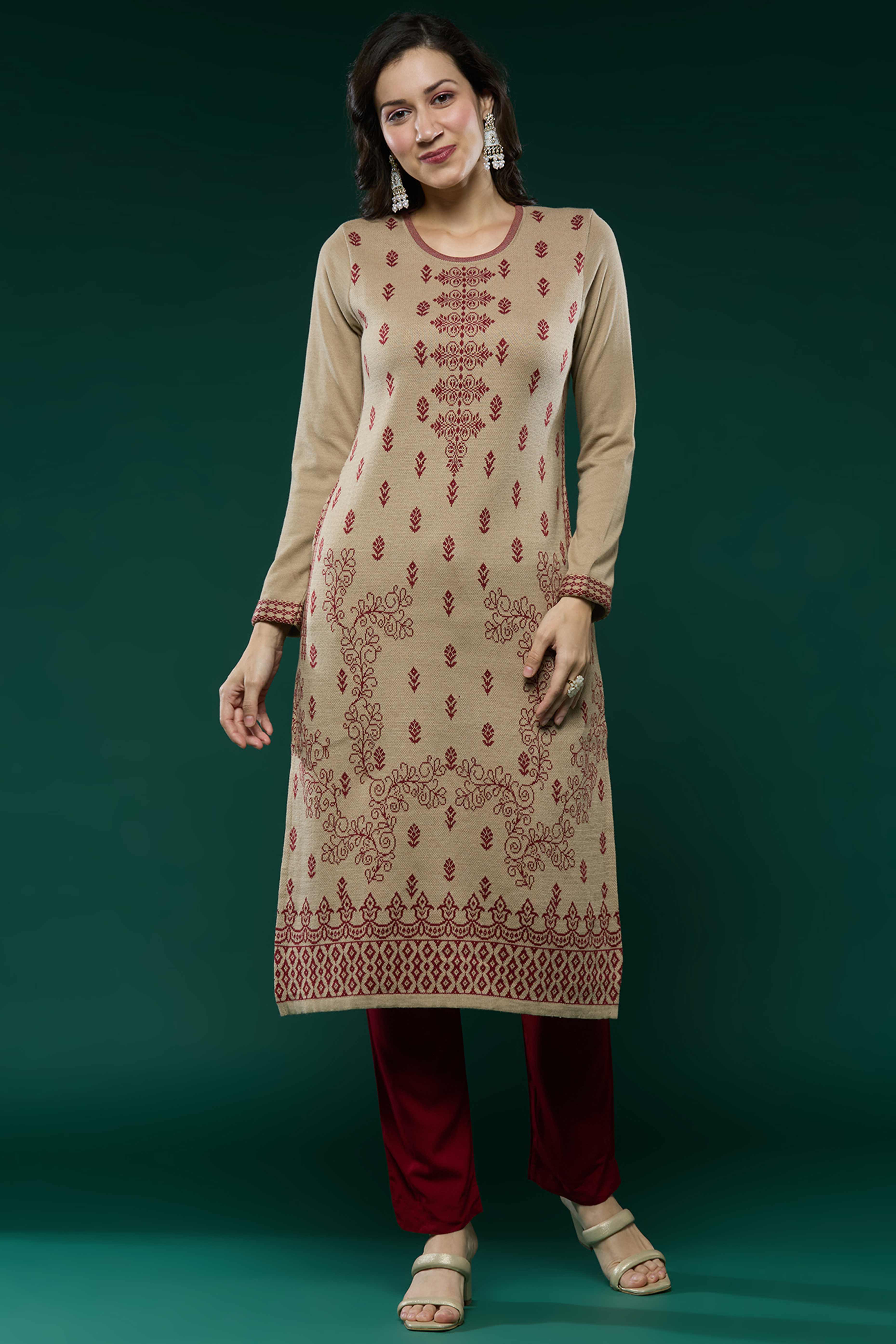 Beige Woolen Straight Kurti - Image 6