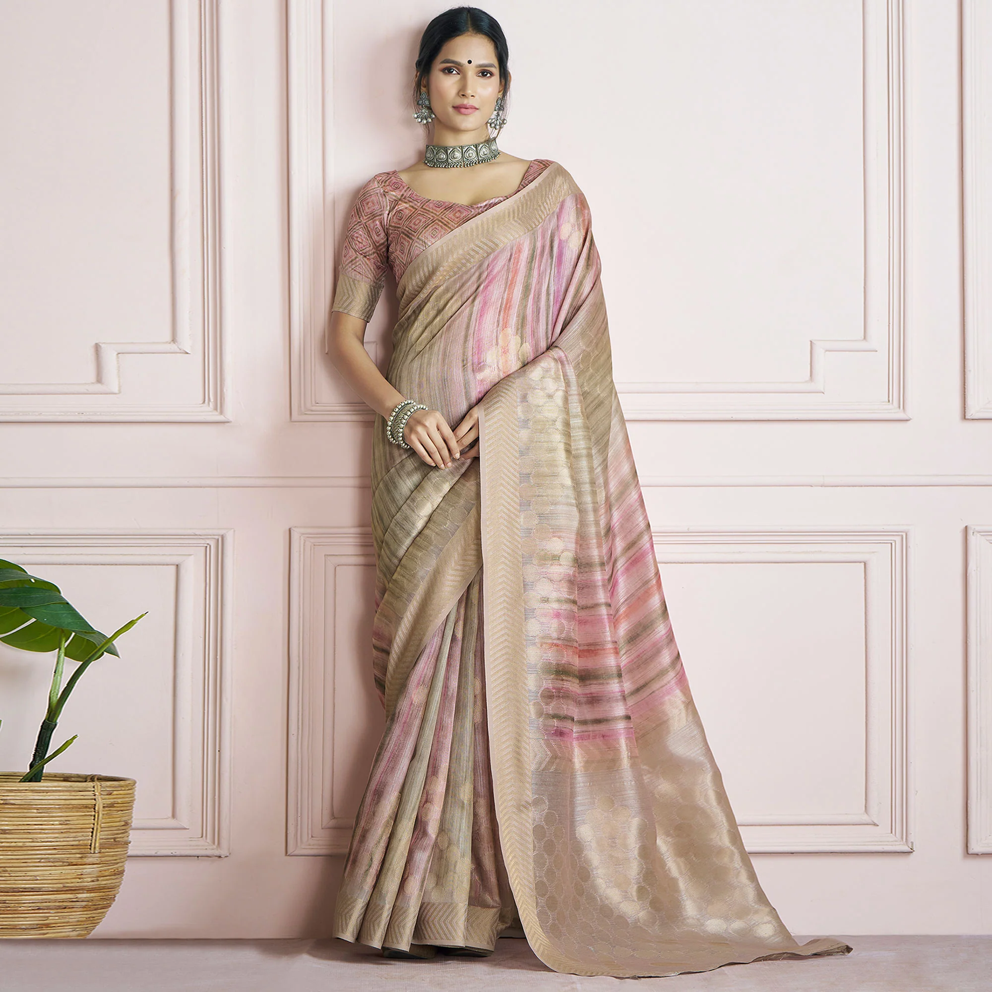 Beige Woven Cotton Silk Saree - Image 2