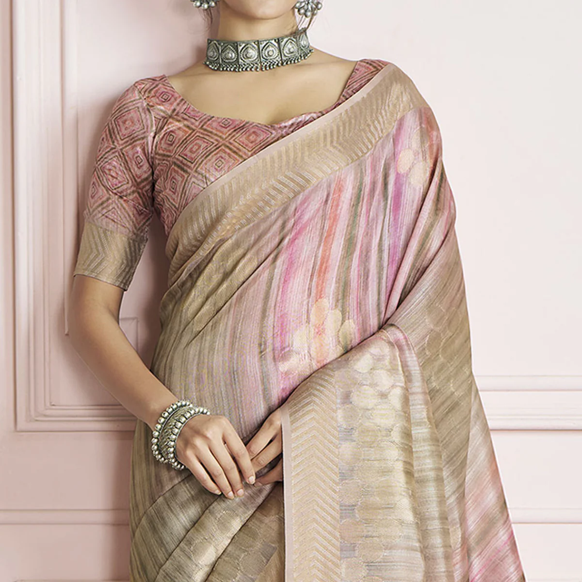 Beige Woven Cotton Silk Saree - Image 3