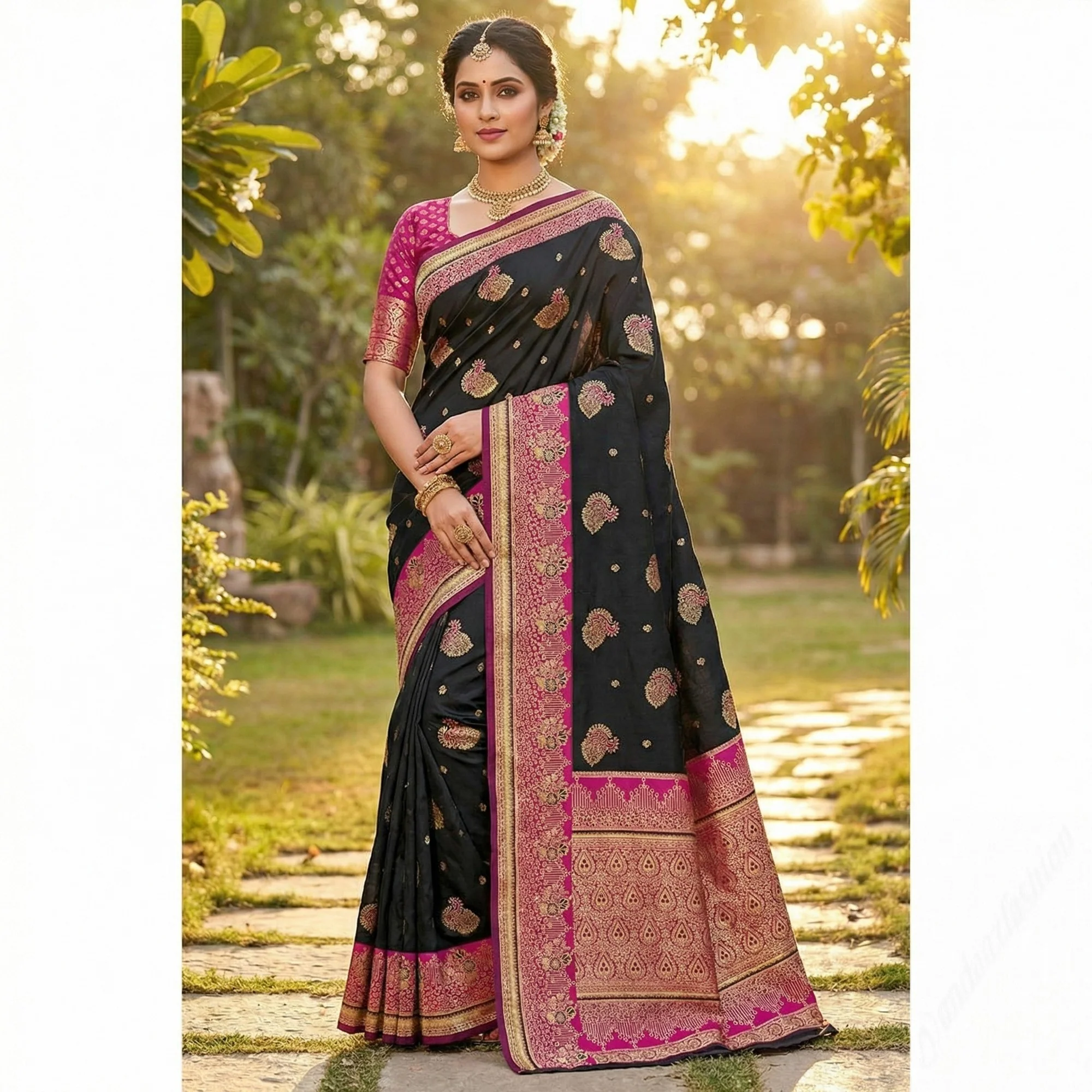 Black Authentic Banarasi Silk Saree with Fine Zari Weaving and Traditional Appeal
