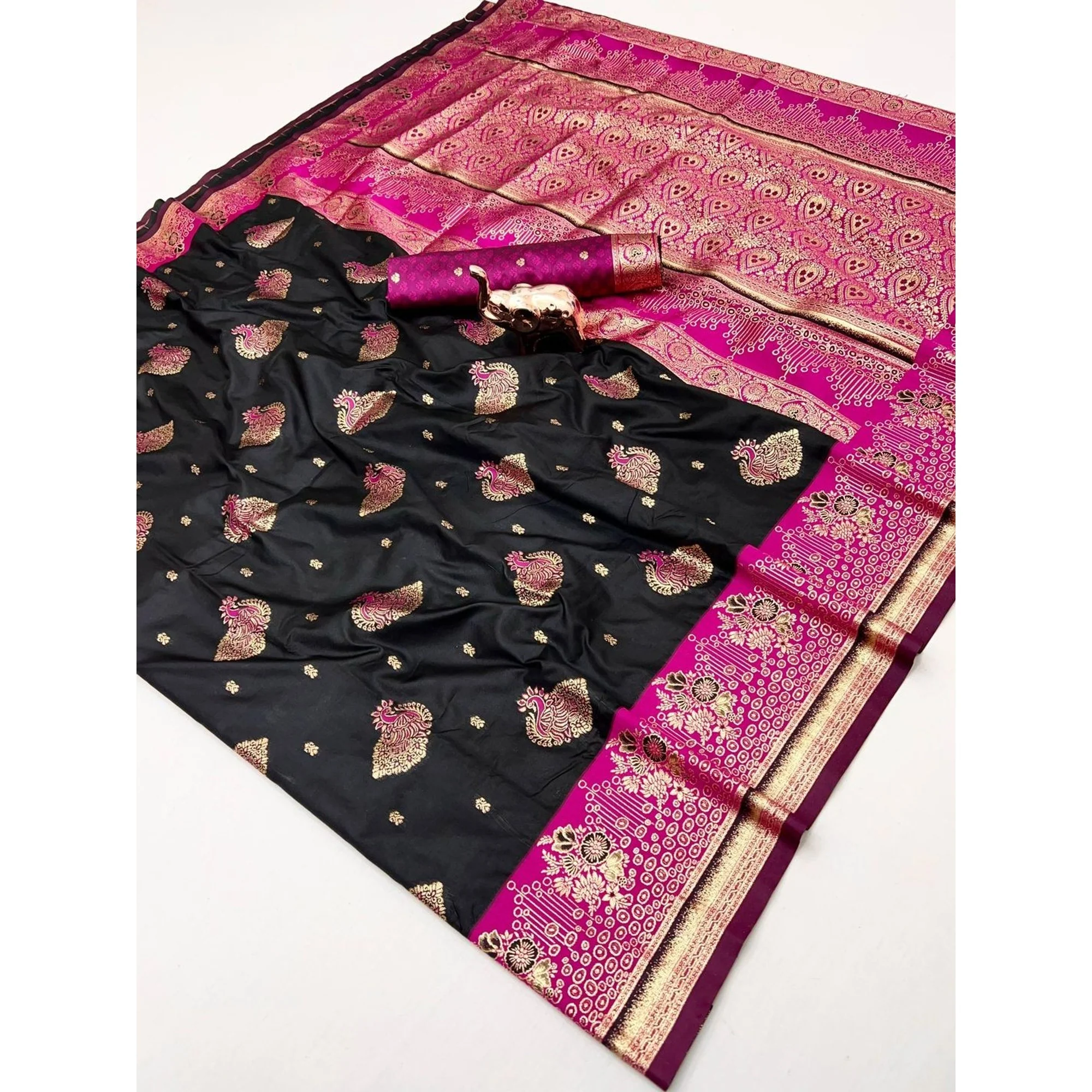 Black Authentic Banarasi Silk Saree with Fine Zari Weaving and Traditional Appeal - Image 4