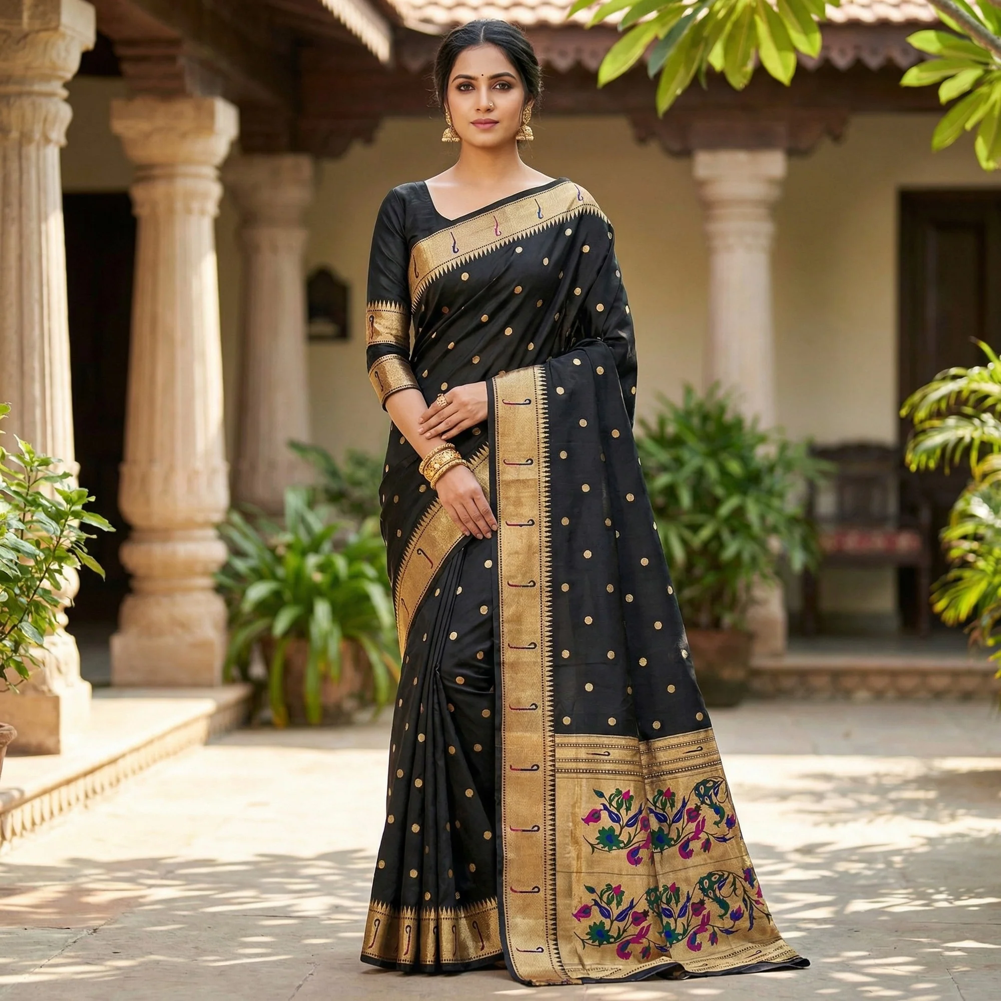 Black Banarasi Silk Saree with Authentic Zari Weaving for Festive Occasions