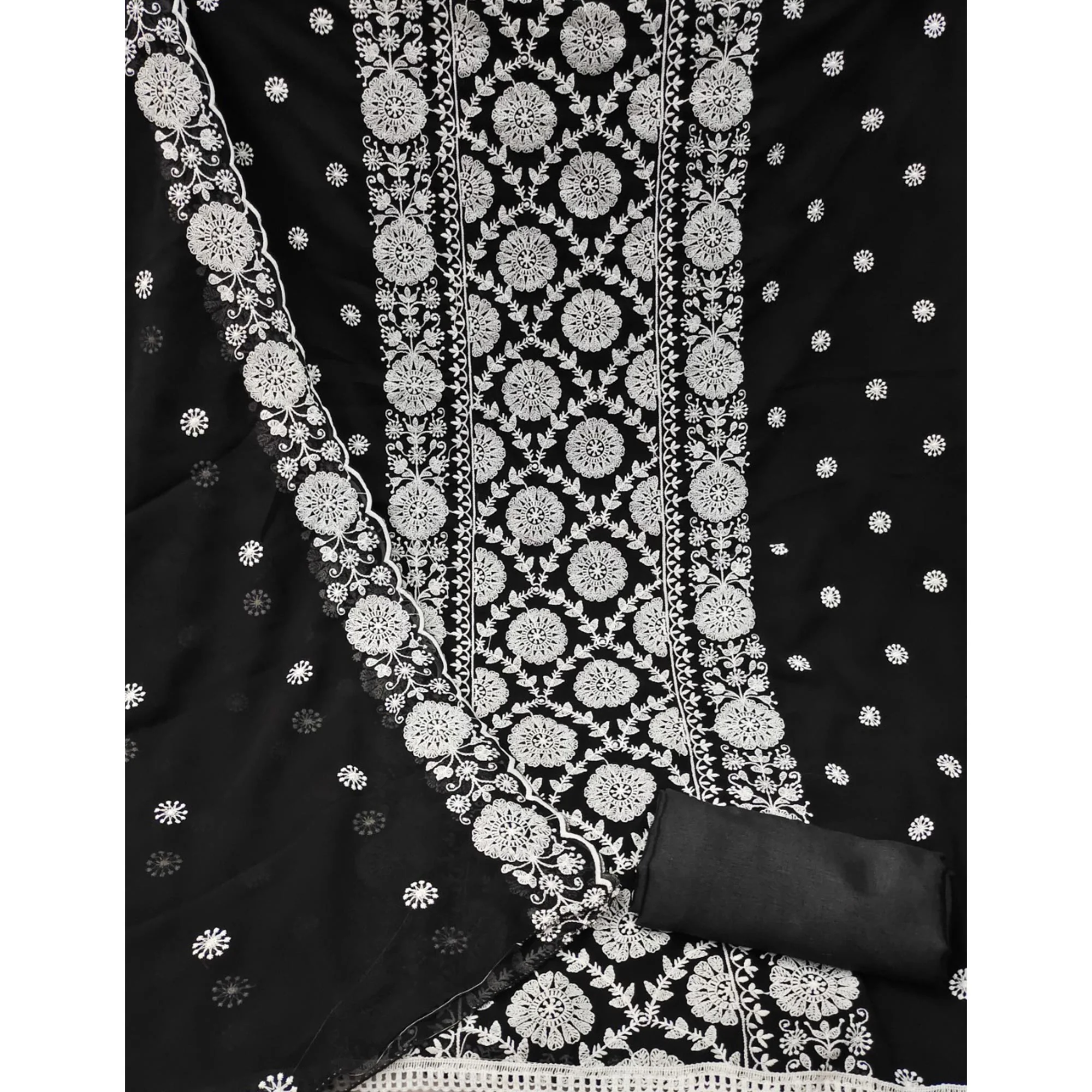 Black Floral Embroidered Georgette Dress Material - Image 3