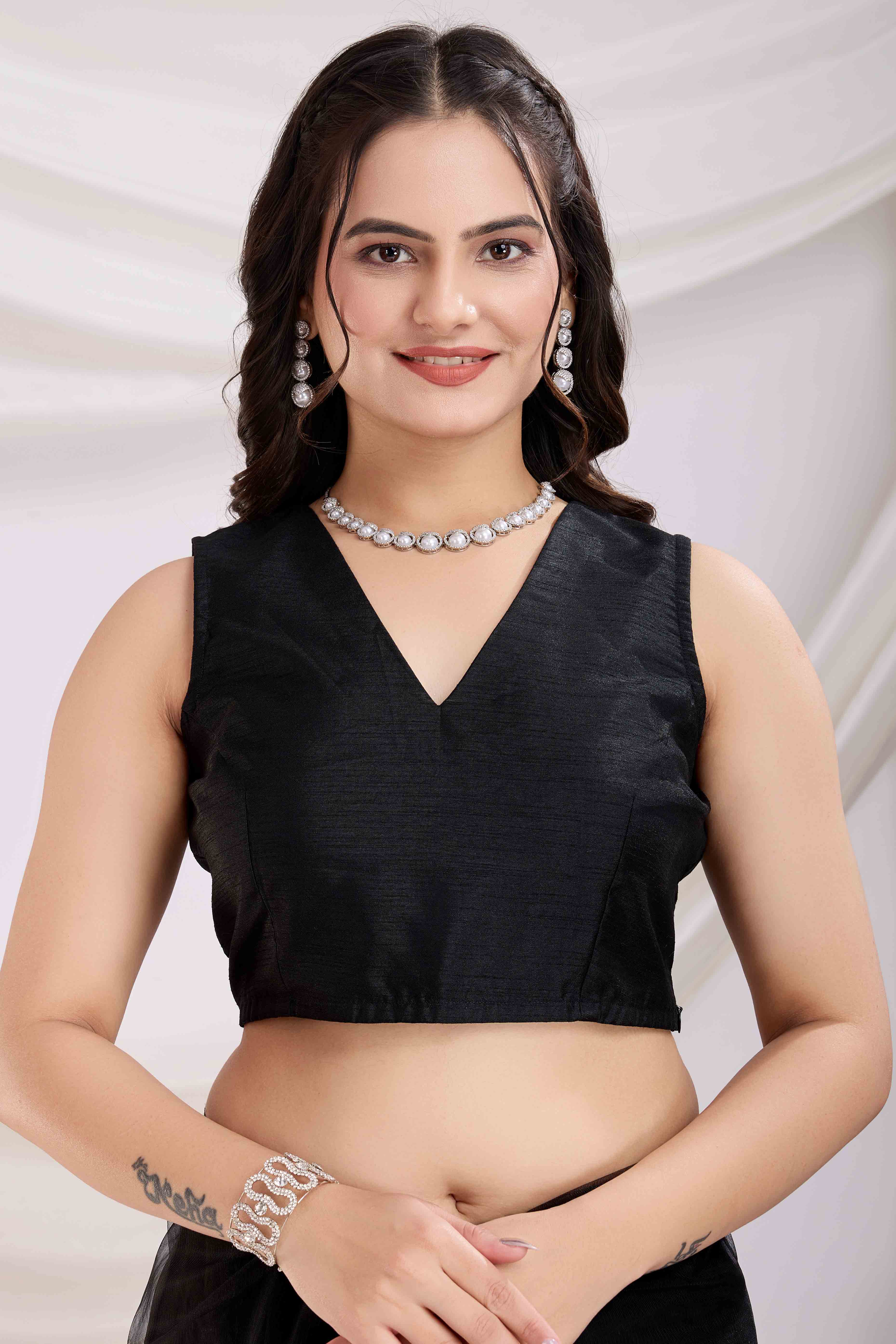 Black Floral Embroidered Net Saree - Image 7