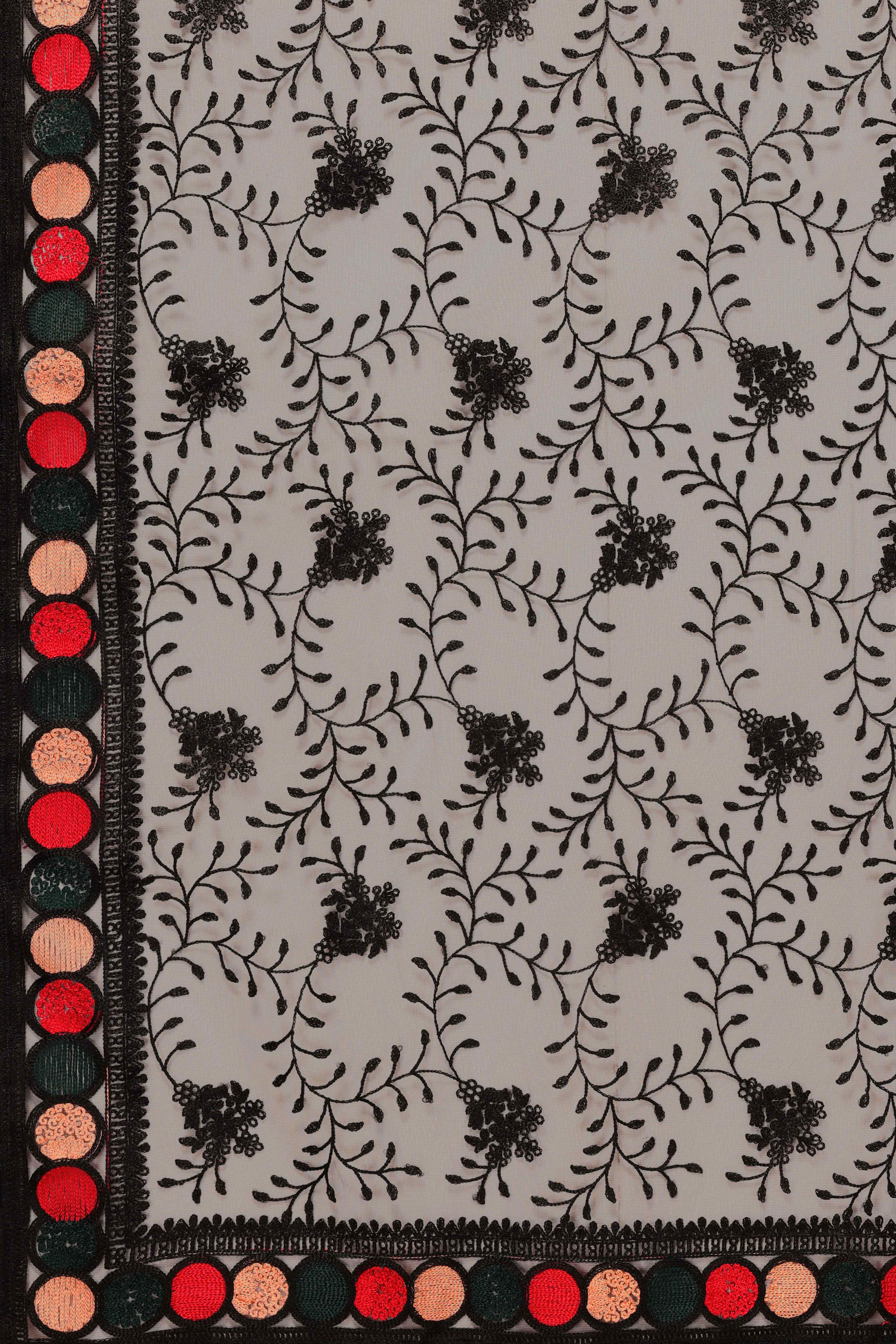 Black Floral Embroidered Net Saree - Image 7