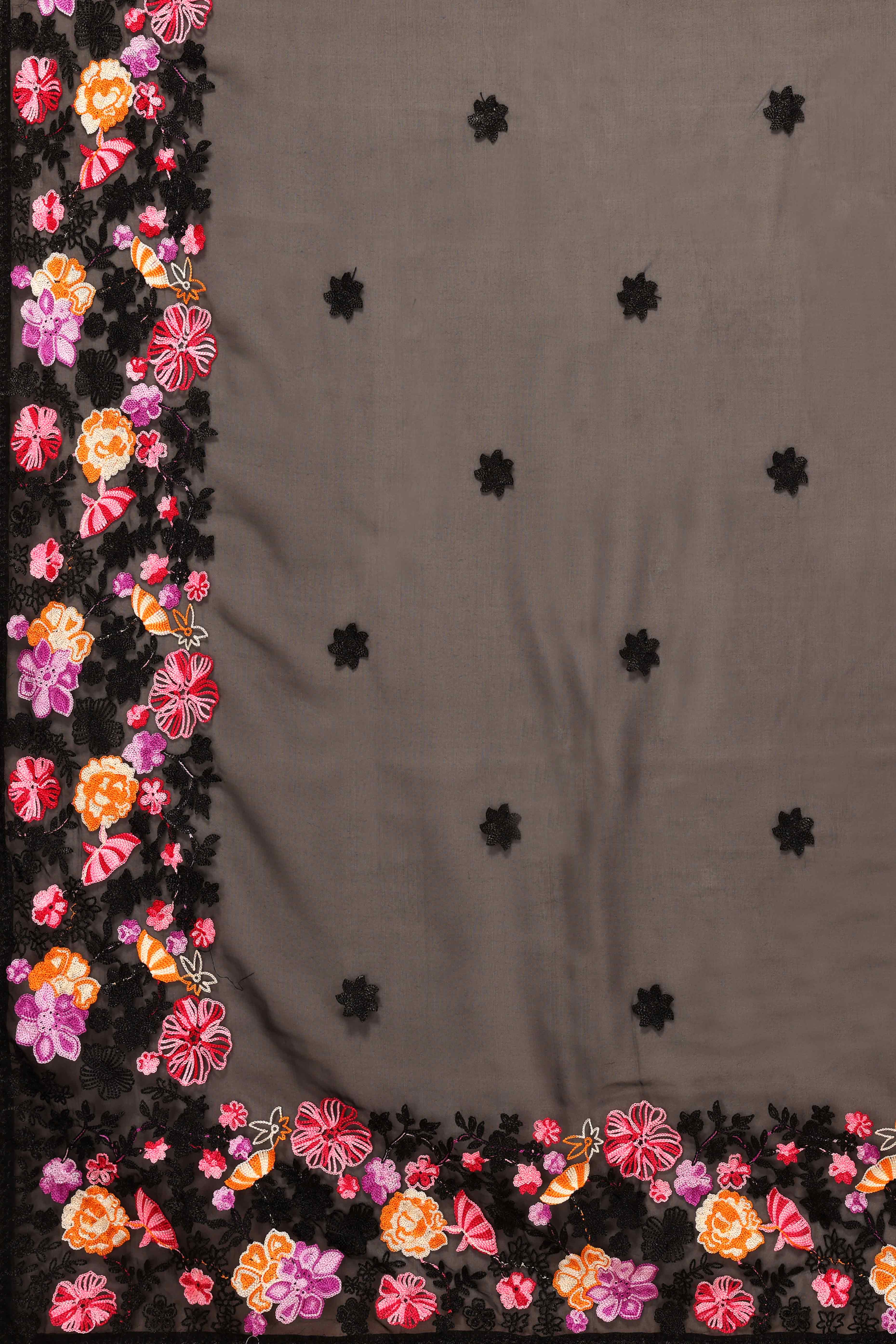 Black Floral Embroidered Organza Saree - Image 7