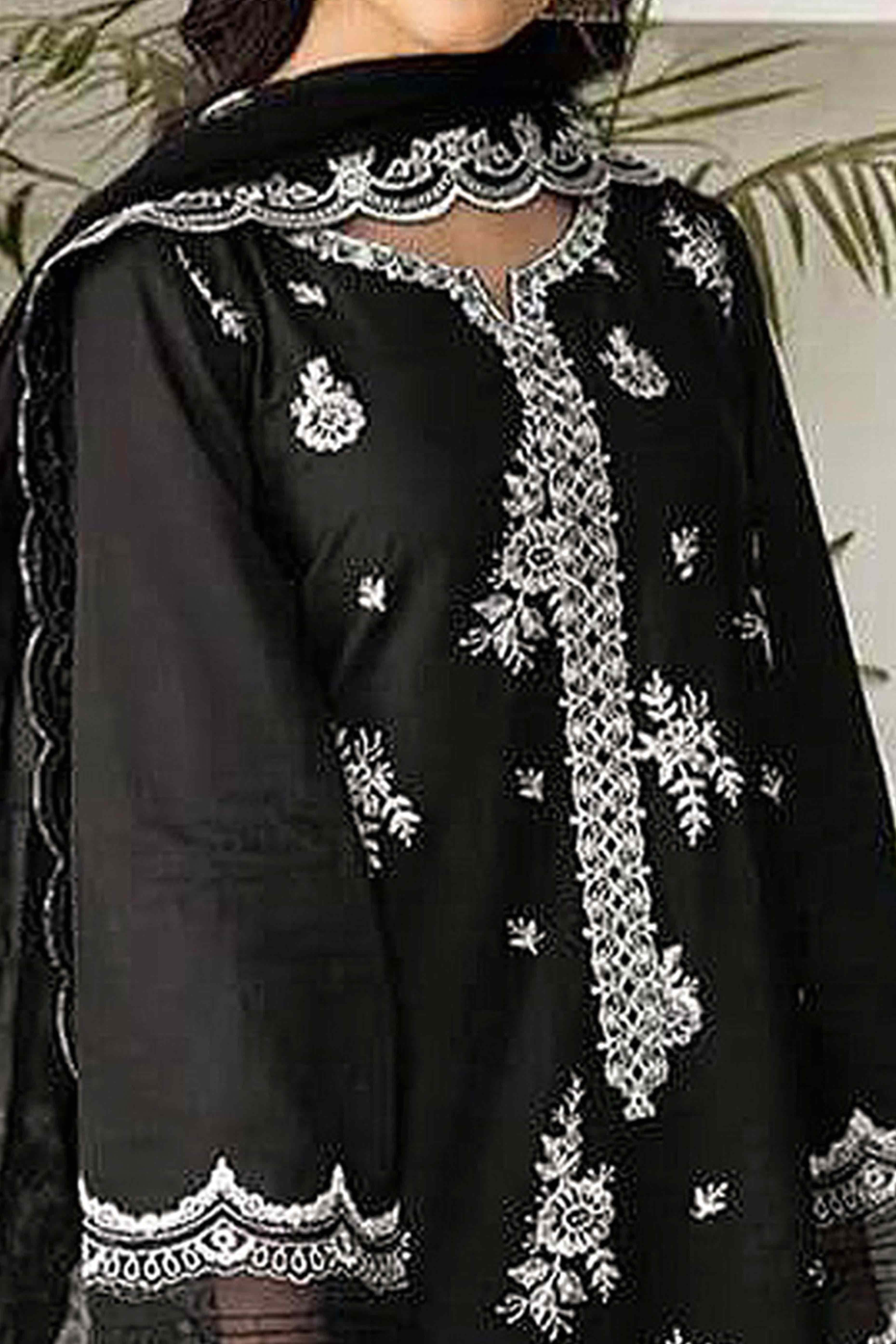 Black Floral Embroidery Georgette Semi Stitched Pakistani Suit - Image 2