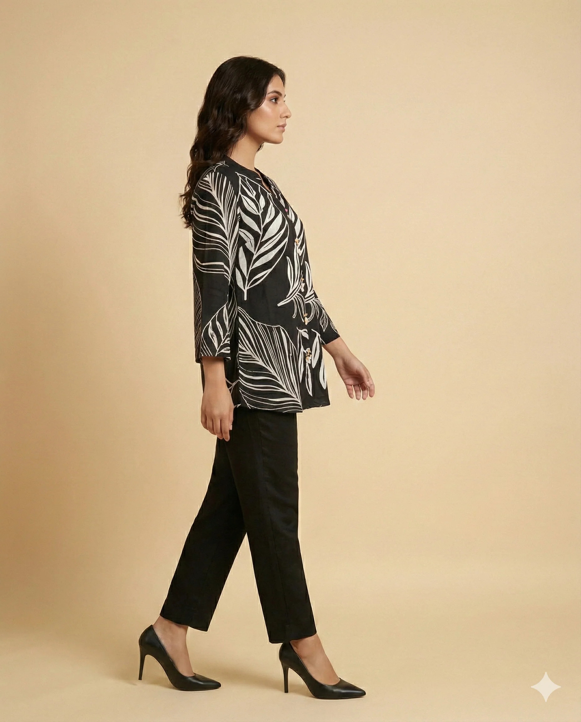 Black Floral Print Rayon Shirt and Bottom Set Ideal for Daily Wear and Casual Outings - Image 4