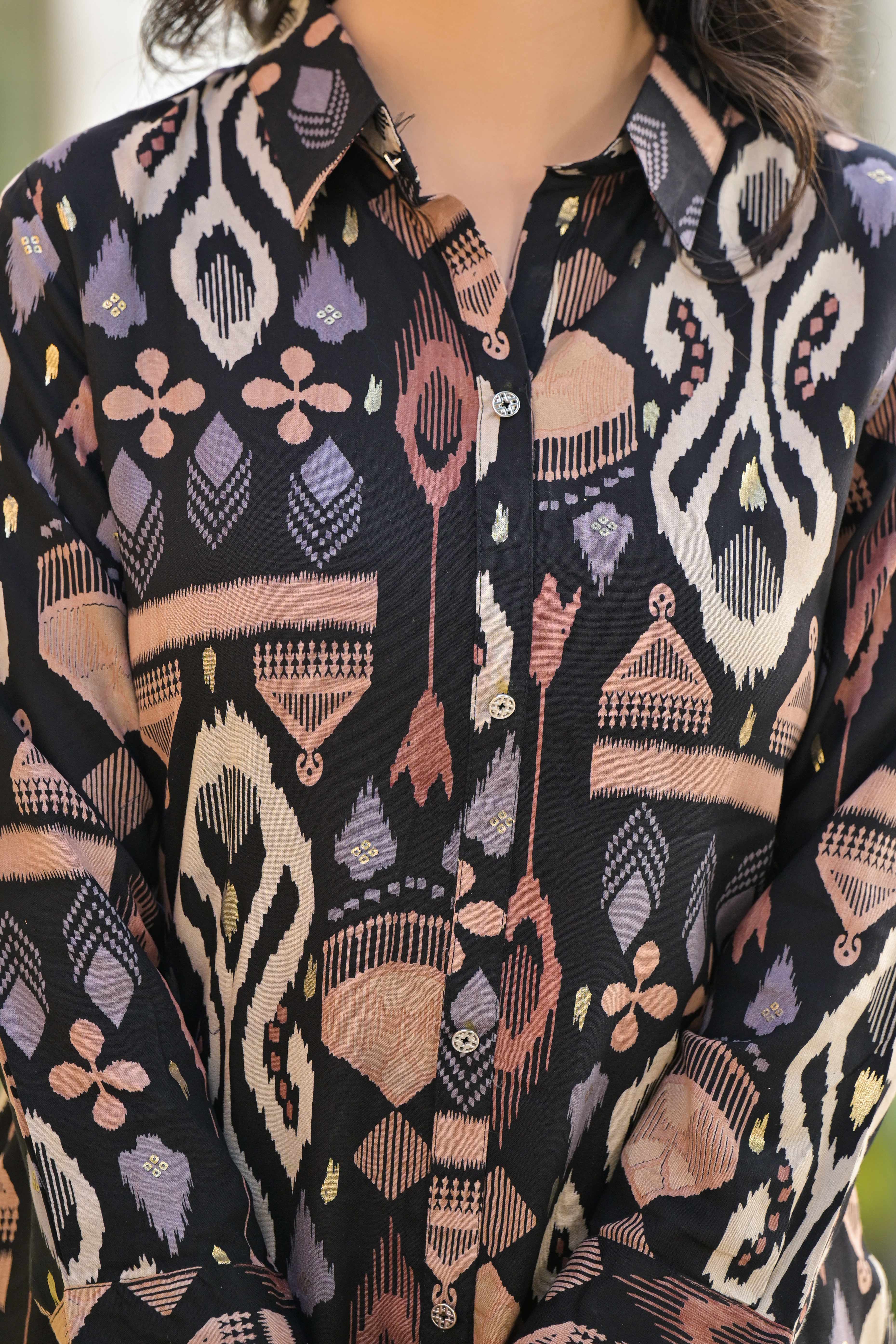 Black Floral Printed Rayon Straight Co-Ord Set - Image 2