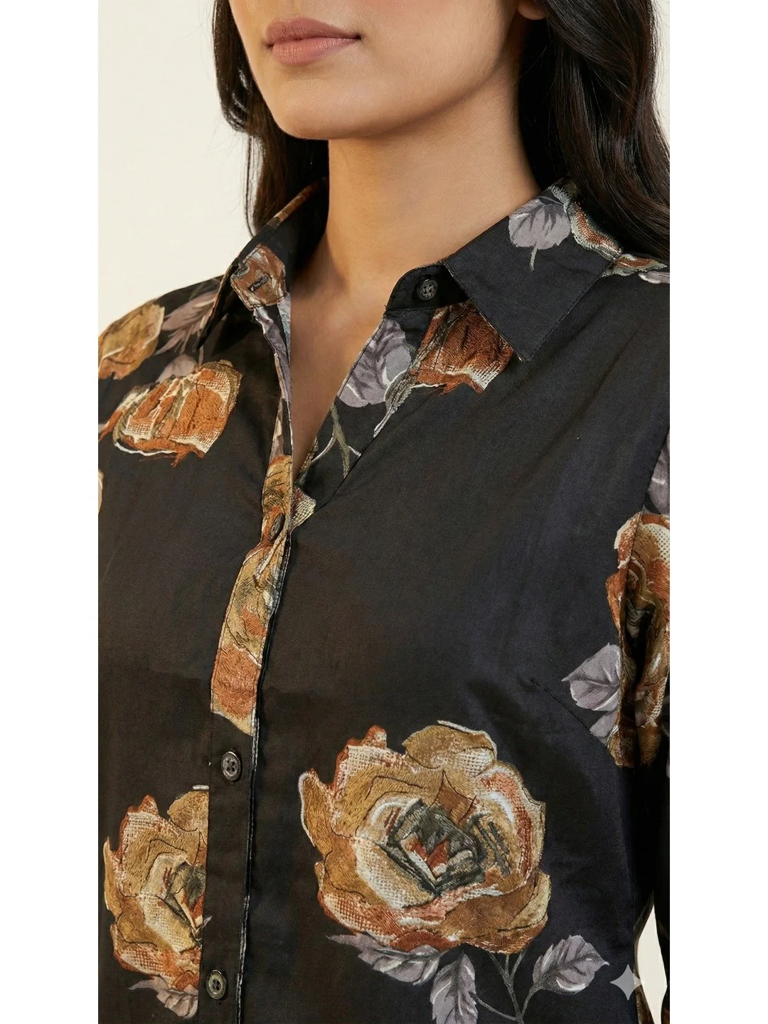 Black Floral Printed Soft Rayon Straight-Cut Summer Top - Image 2