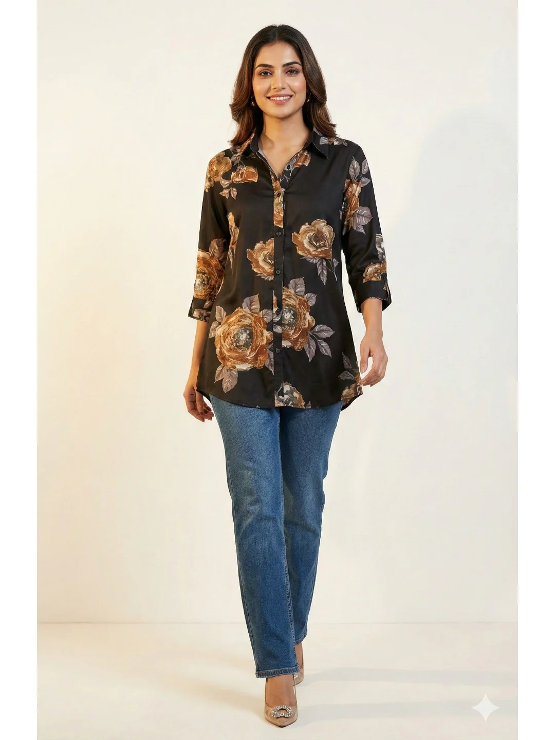 Black Floral Printed Soft Rayon Straight-Cut Summer Top - Image 5