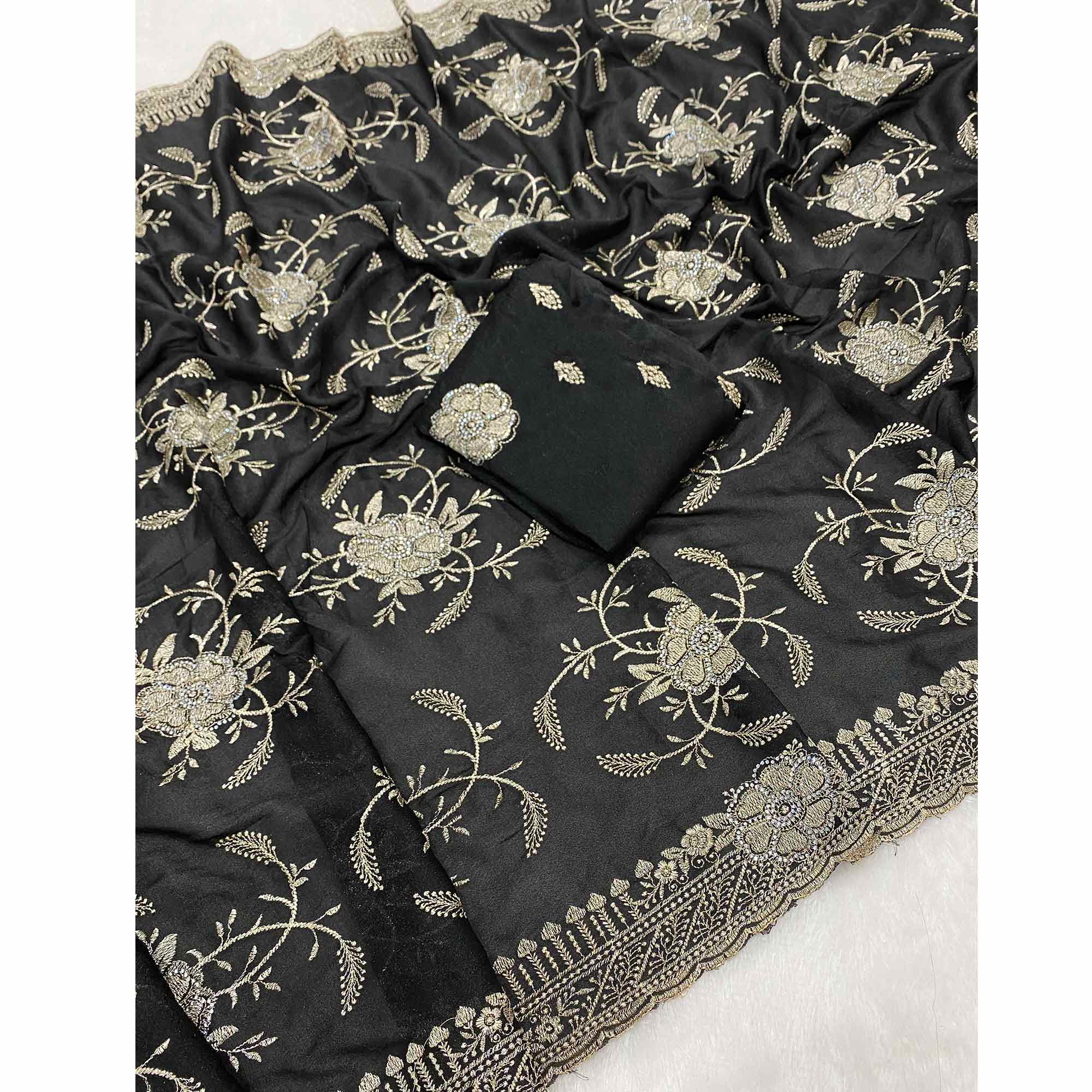 Black Georgette Saree Exquisite Star Embroidery Party Ready Ethnic - Image 4