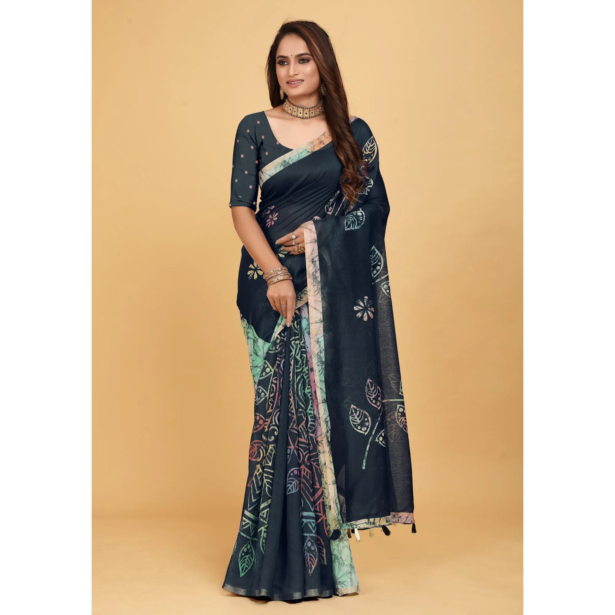 Black Kalamari Printed Chanderi Saree - Image 4