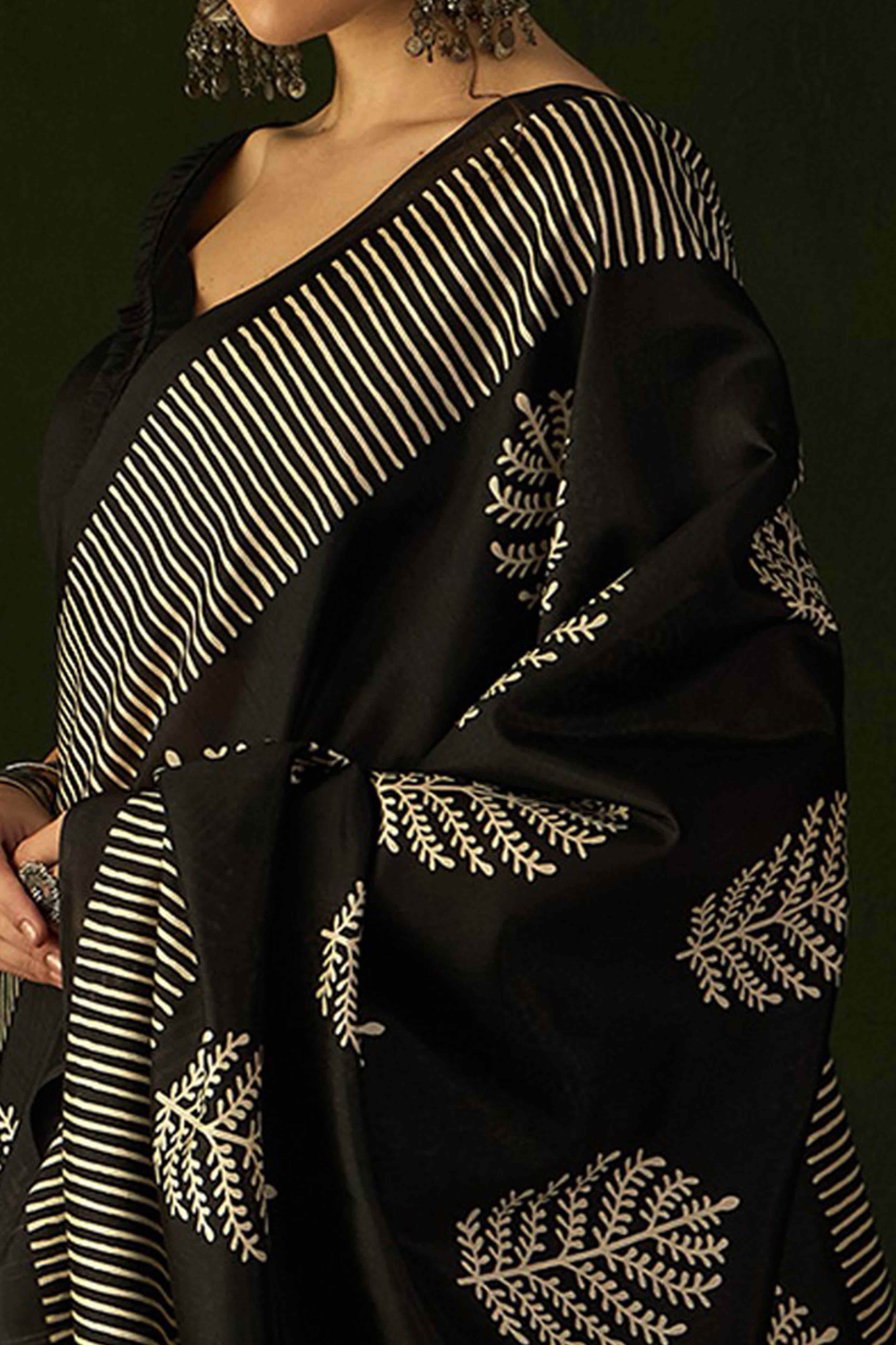 Black Printed Bhagalpuri Silk Saree - Image 2