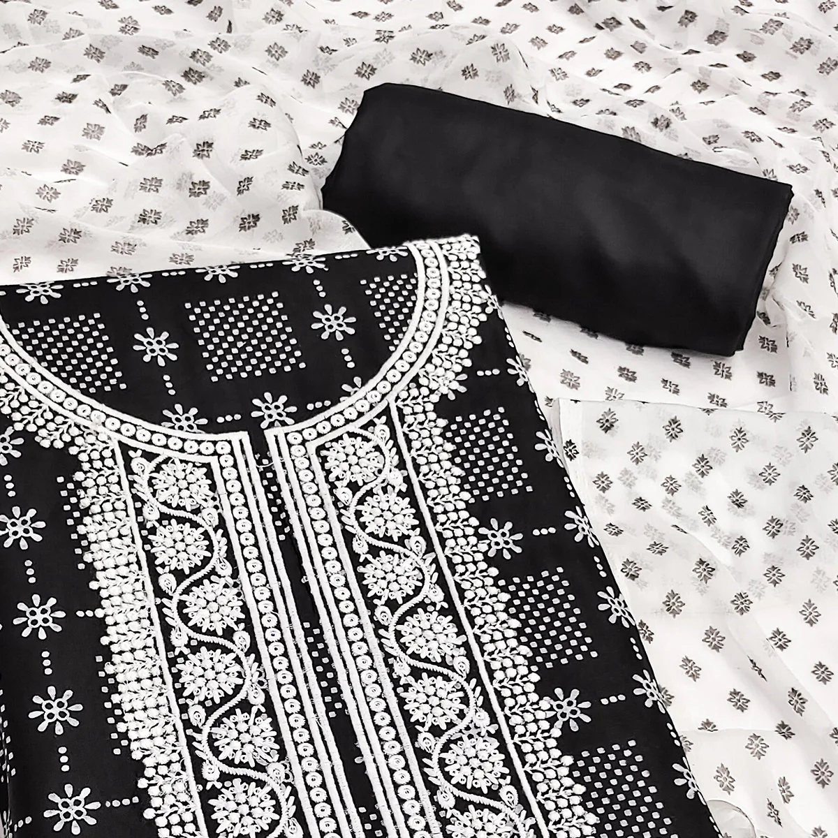 Black Printed Rayon Dress Material - Image 2
