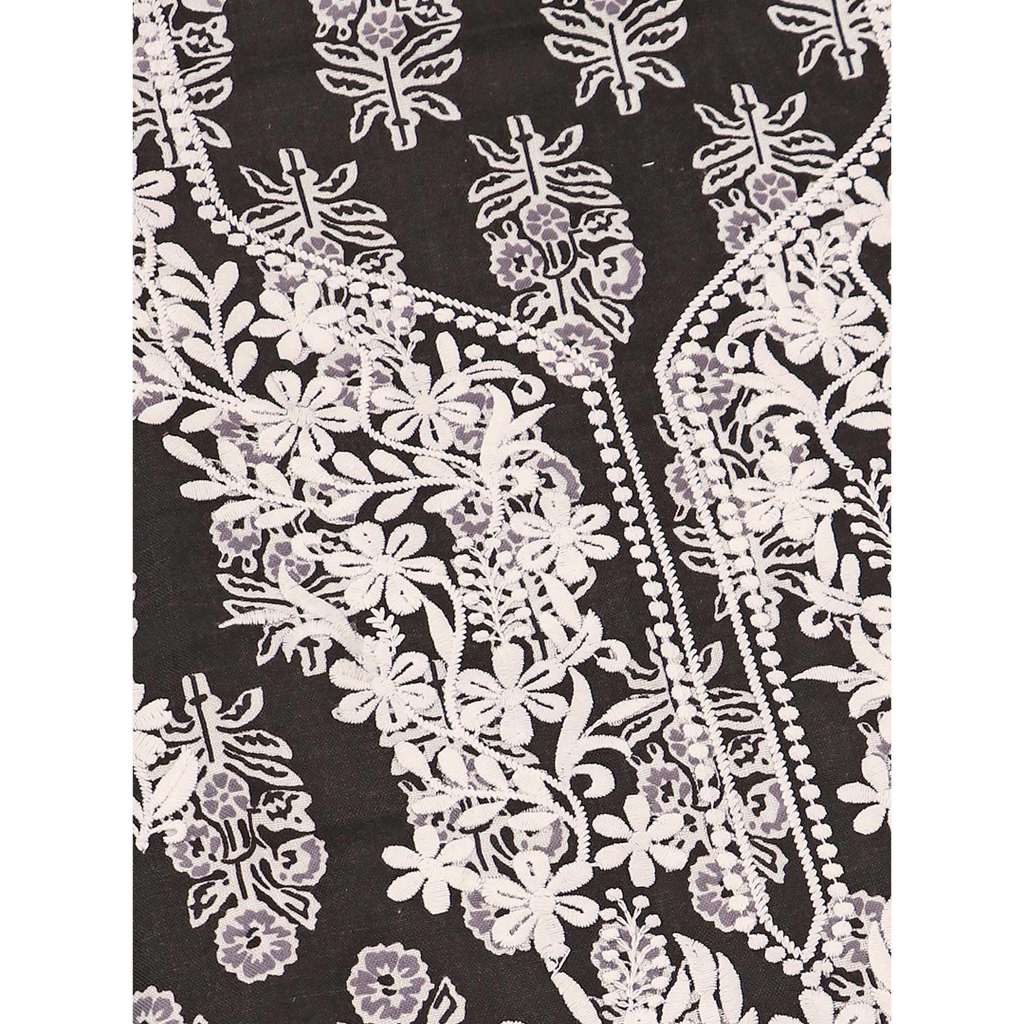 Black Printed With Embroidery Pure Cotton Dress Material - Image 6