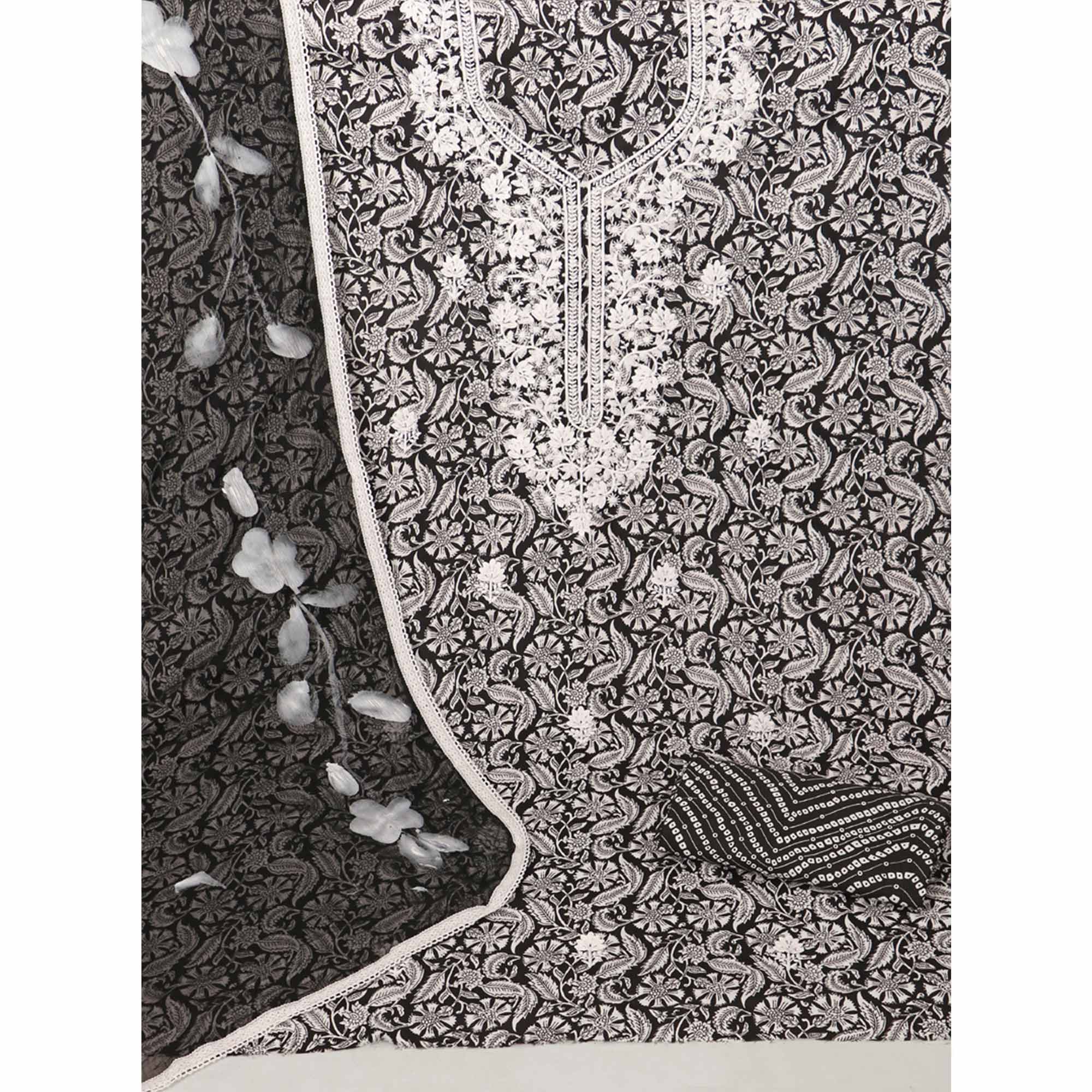 Black Printed With Embroidery Pure Cotton Dress Material - Image 4