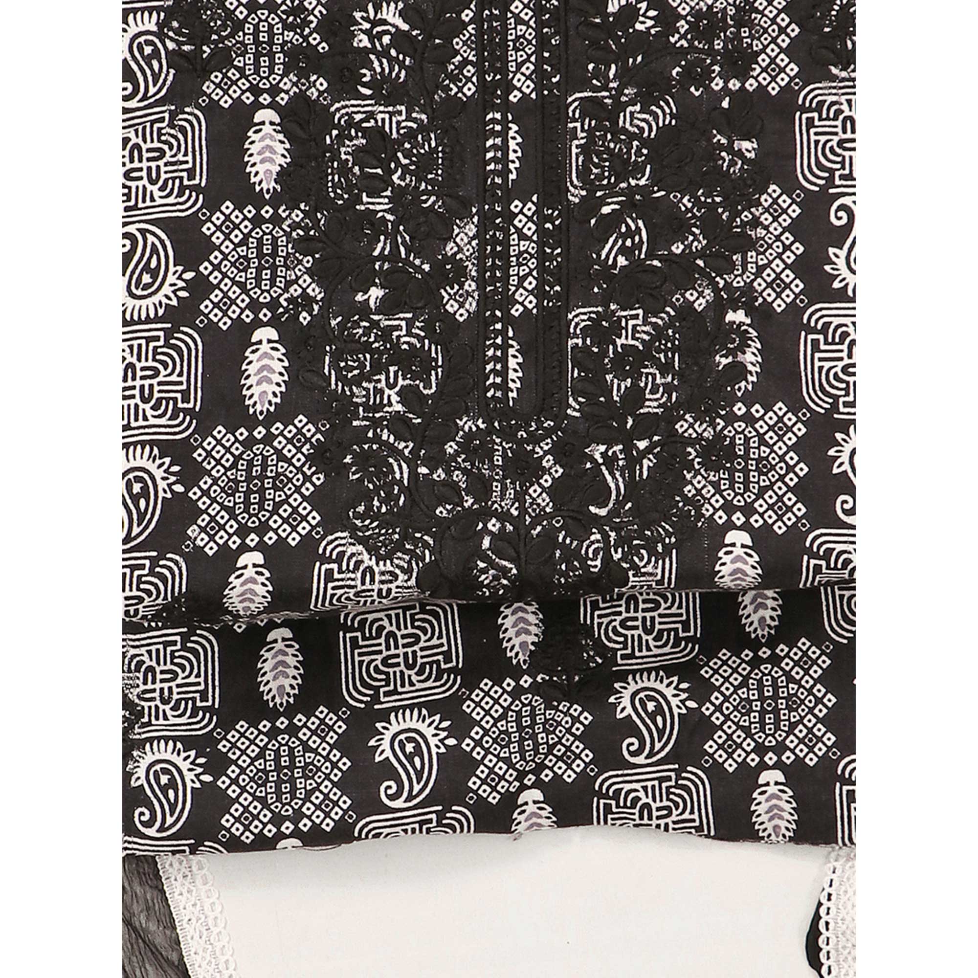 Black Printed With Embroidery Pure Cotton Dress Material - Image 5