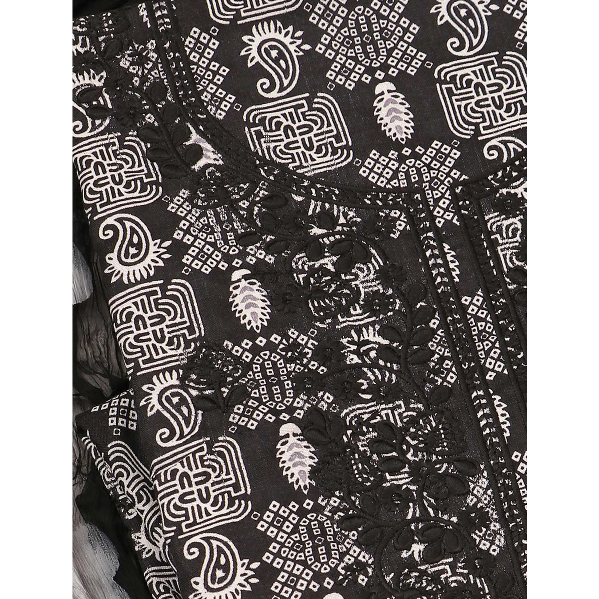Black Printed With Embroidery Pure Cotton Dress Material - Image 6