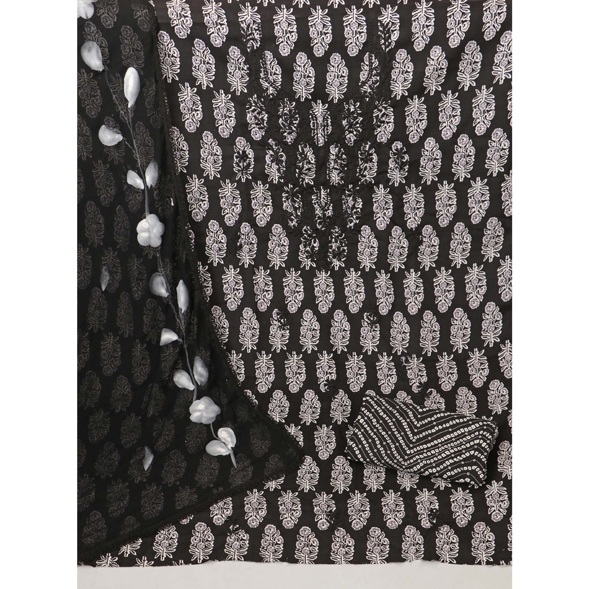 Black Printed With Embroidery Pure Cotton Dress Material - Image 4