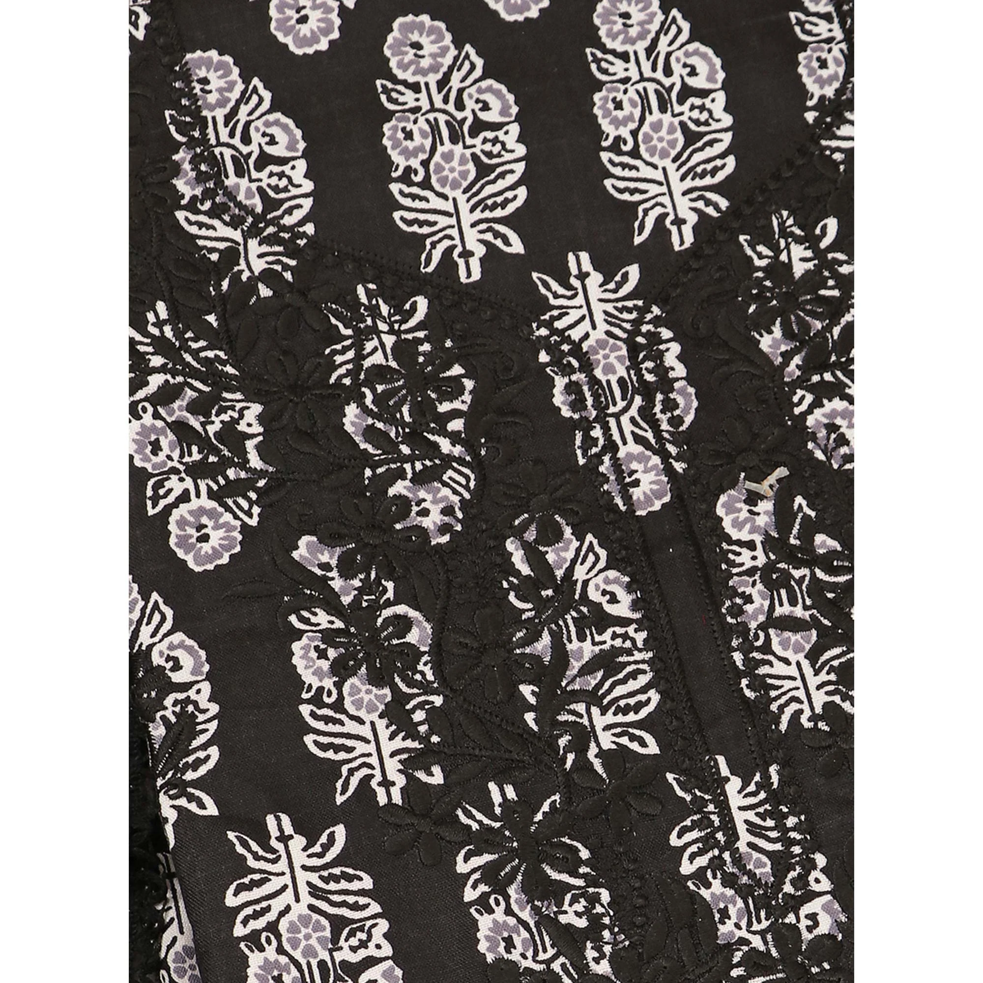 Black Printed With Embroidery Pure Cotton Dress Material - Image 6