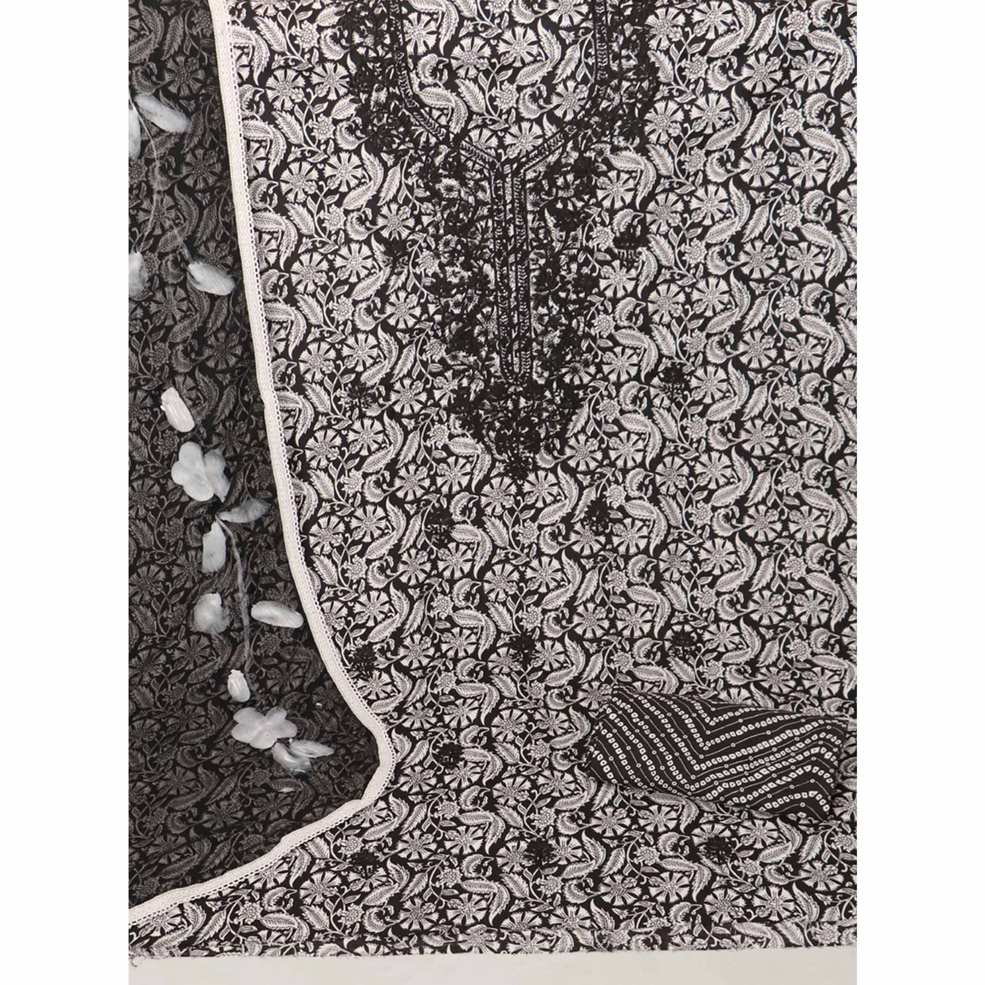 Black Printed With Embroidery Pure Cotton Dress Material - Image 4