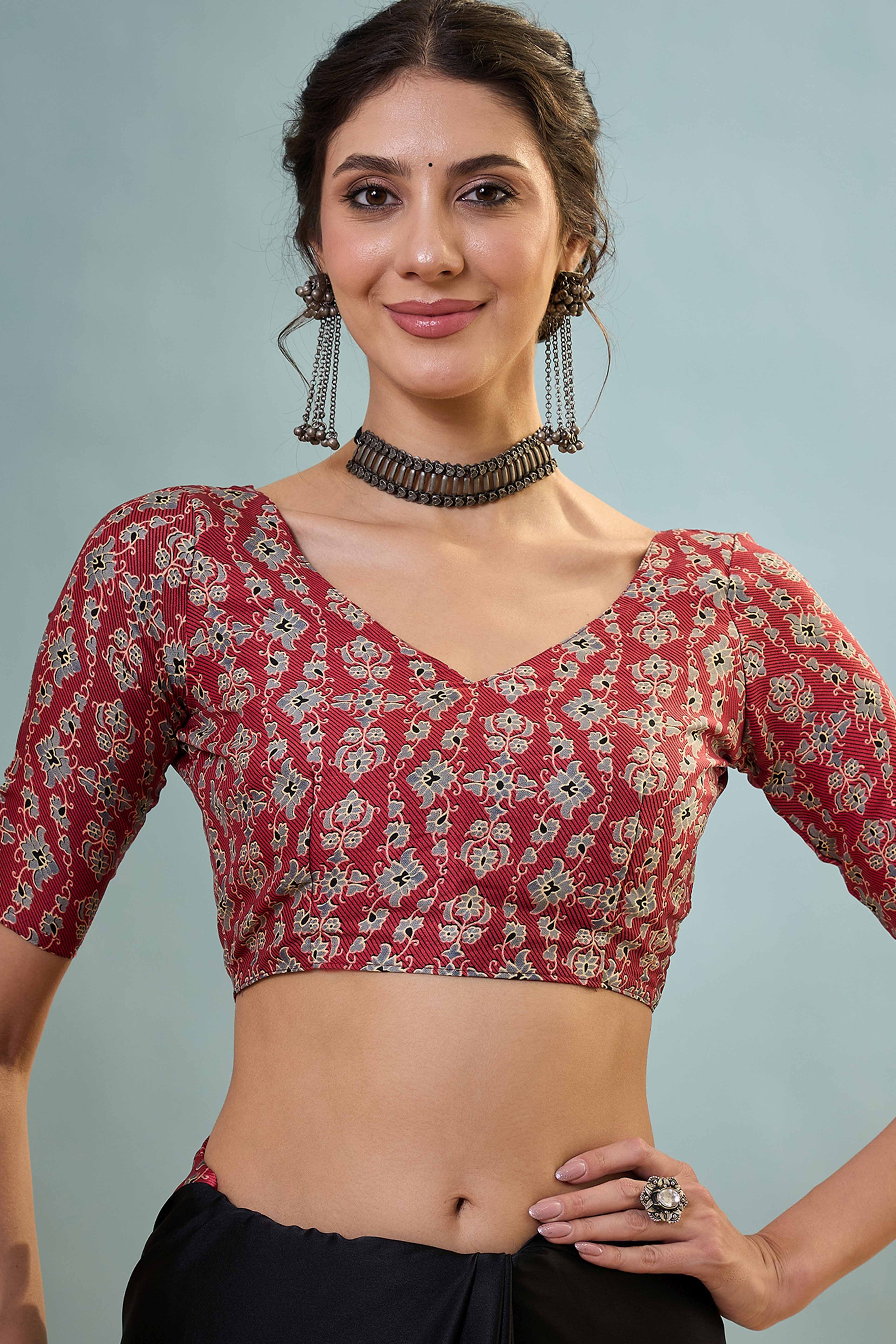 Black Solid Modal Satin Saree Highlighted With Classic Ajrakh Pallu Design - Image 7